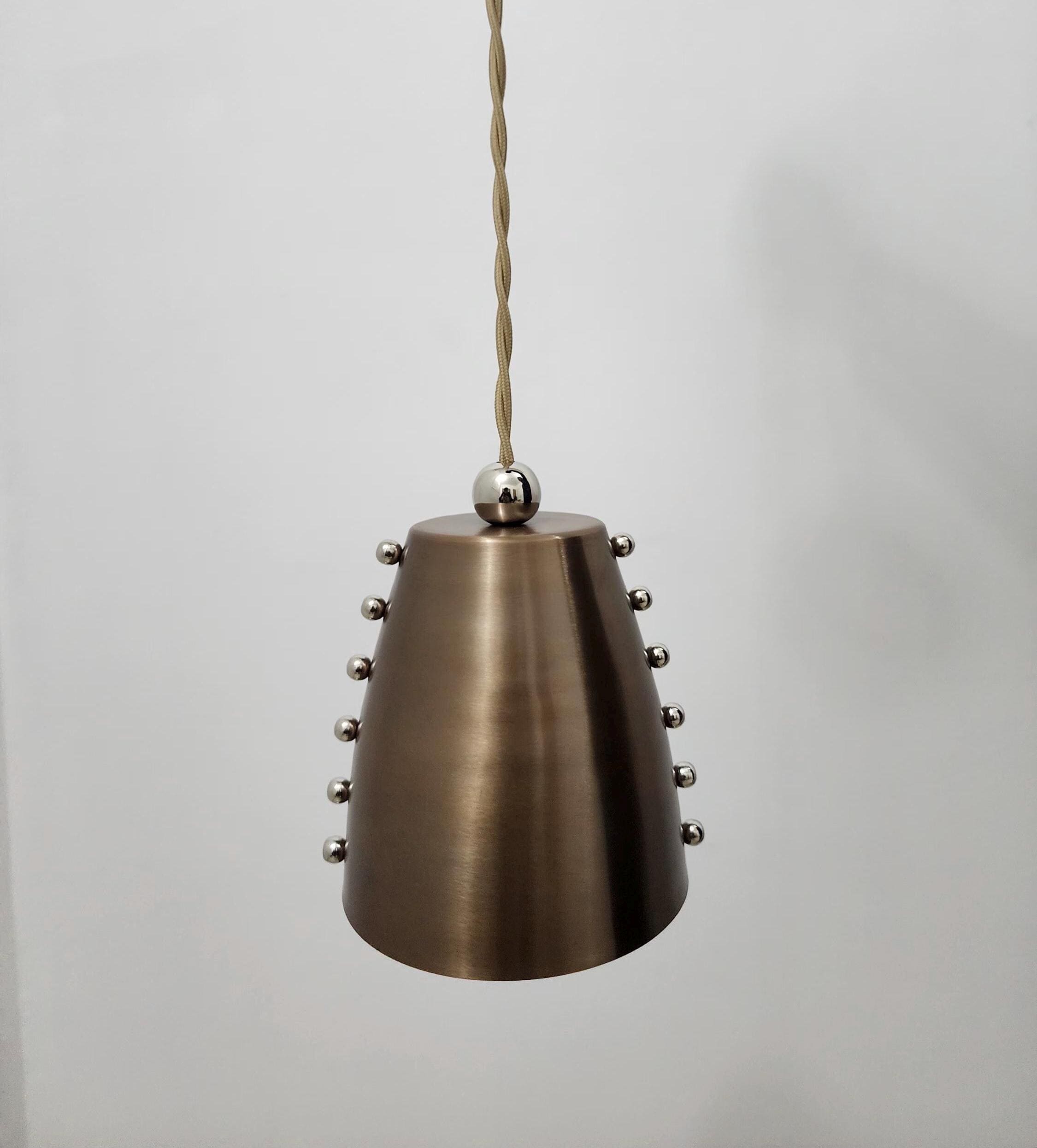 Antique Patina Mid-Century Pendant with Bold Cone Shade