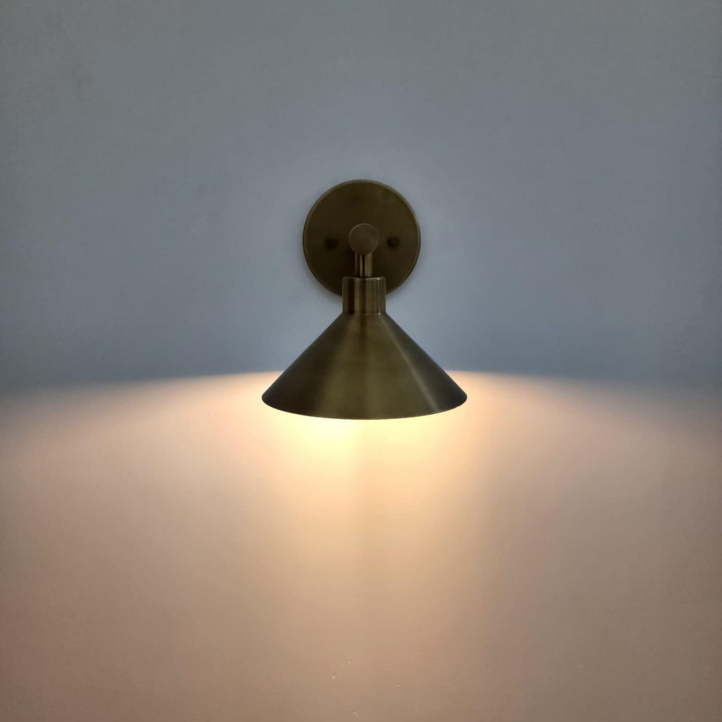 Modern Brass Wall Sconce with Handcrafted Cone Shade