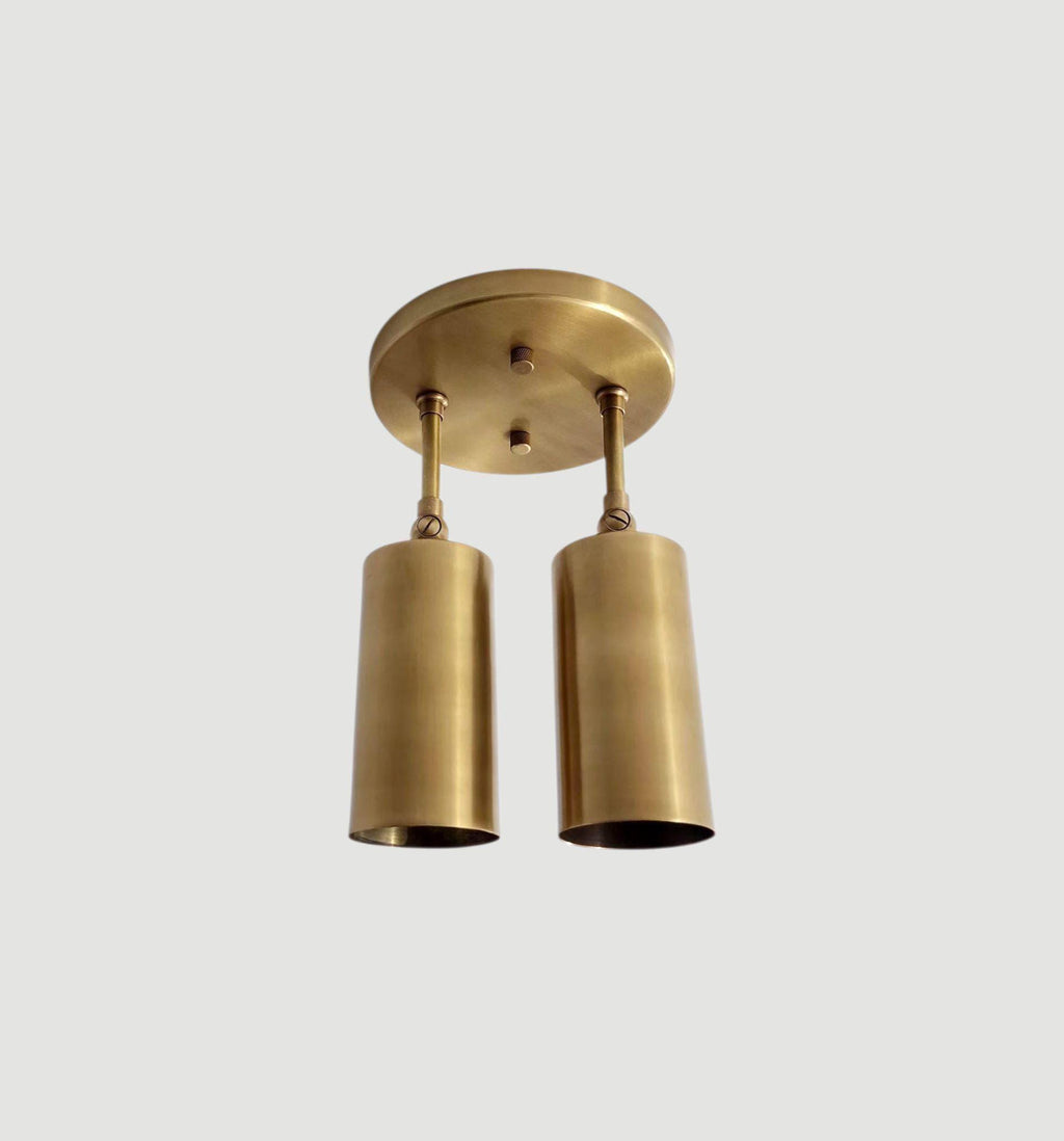 Modern Brass Flush Mount Ceiling Light with Dual Cylindrical Shades , Handmade