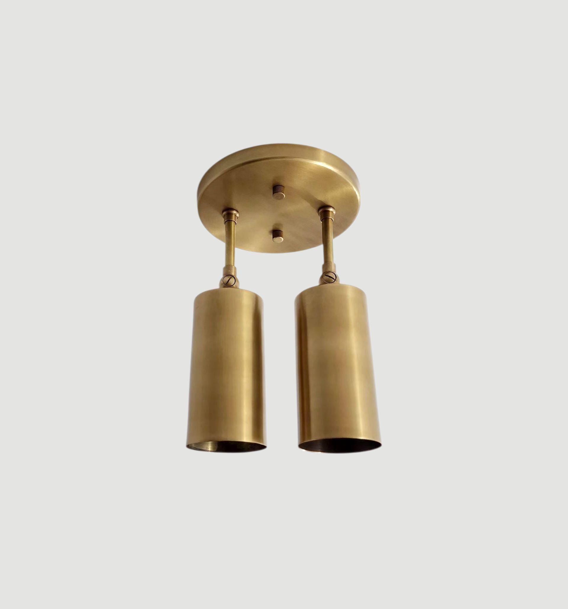 Modern Brass Flush Mount Ceiling Light with Dual Cylindrical Shades , Handmade