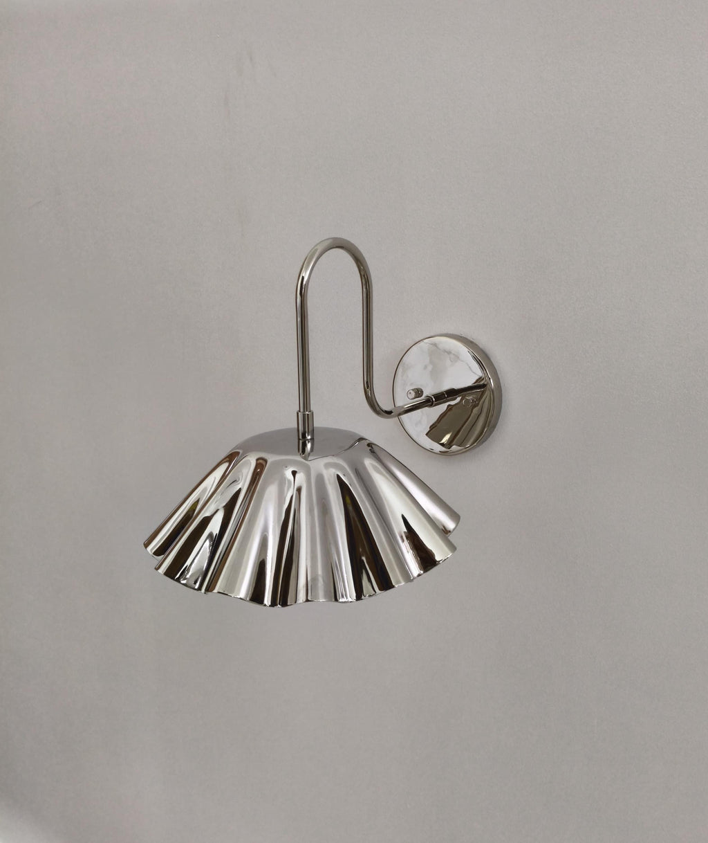 Brass Wall Sconce with Fluted Umbrella Shade, Handcrafted Vintage-Style Light