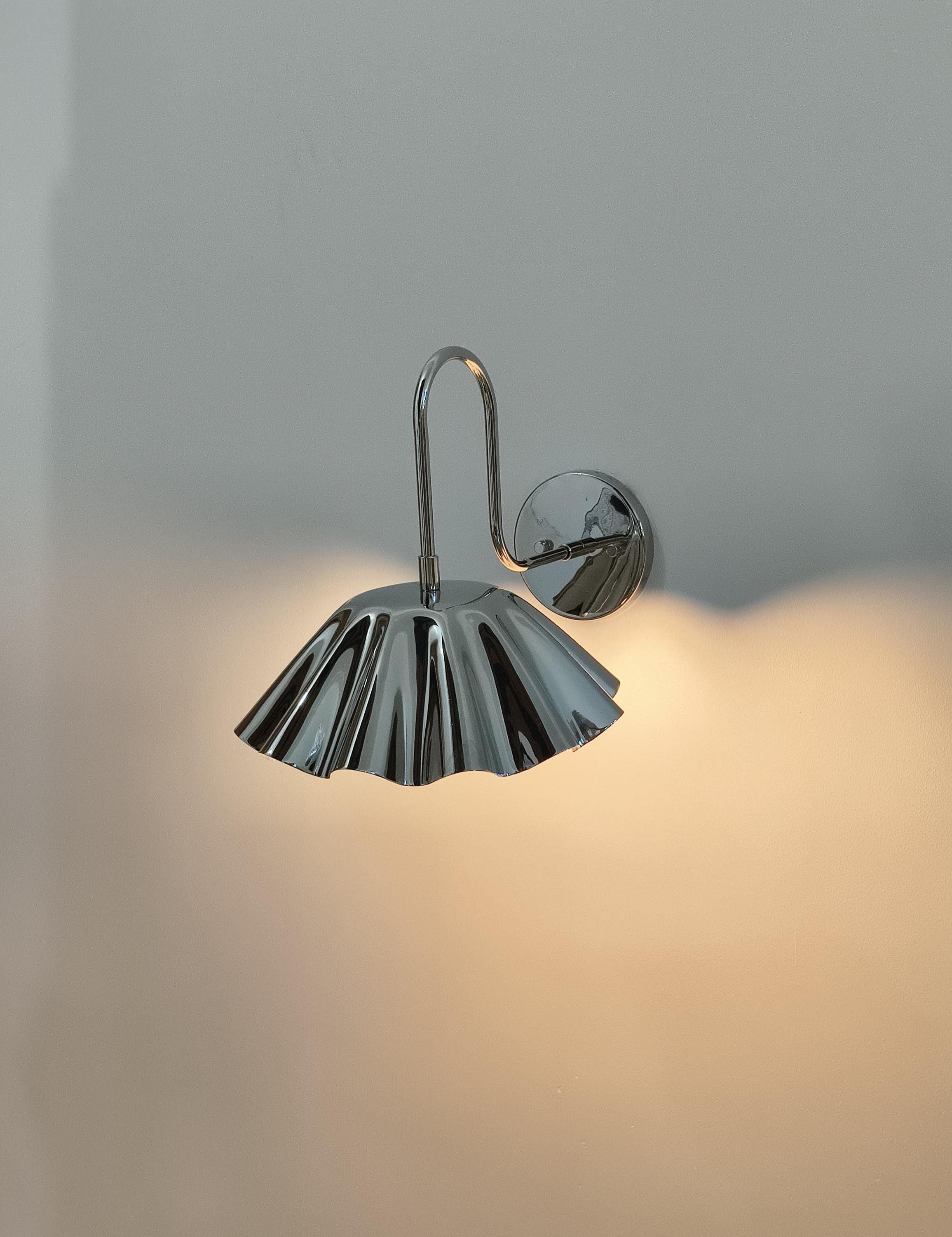 Brass Wall Sconce with Fluted Umbrella Shade, Handcrafted Vintage-Style Light