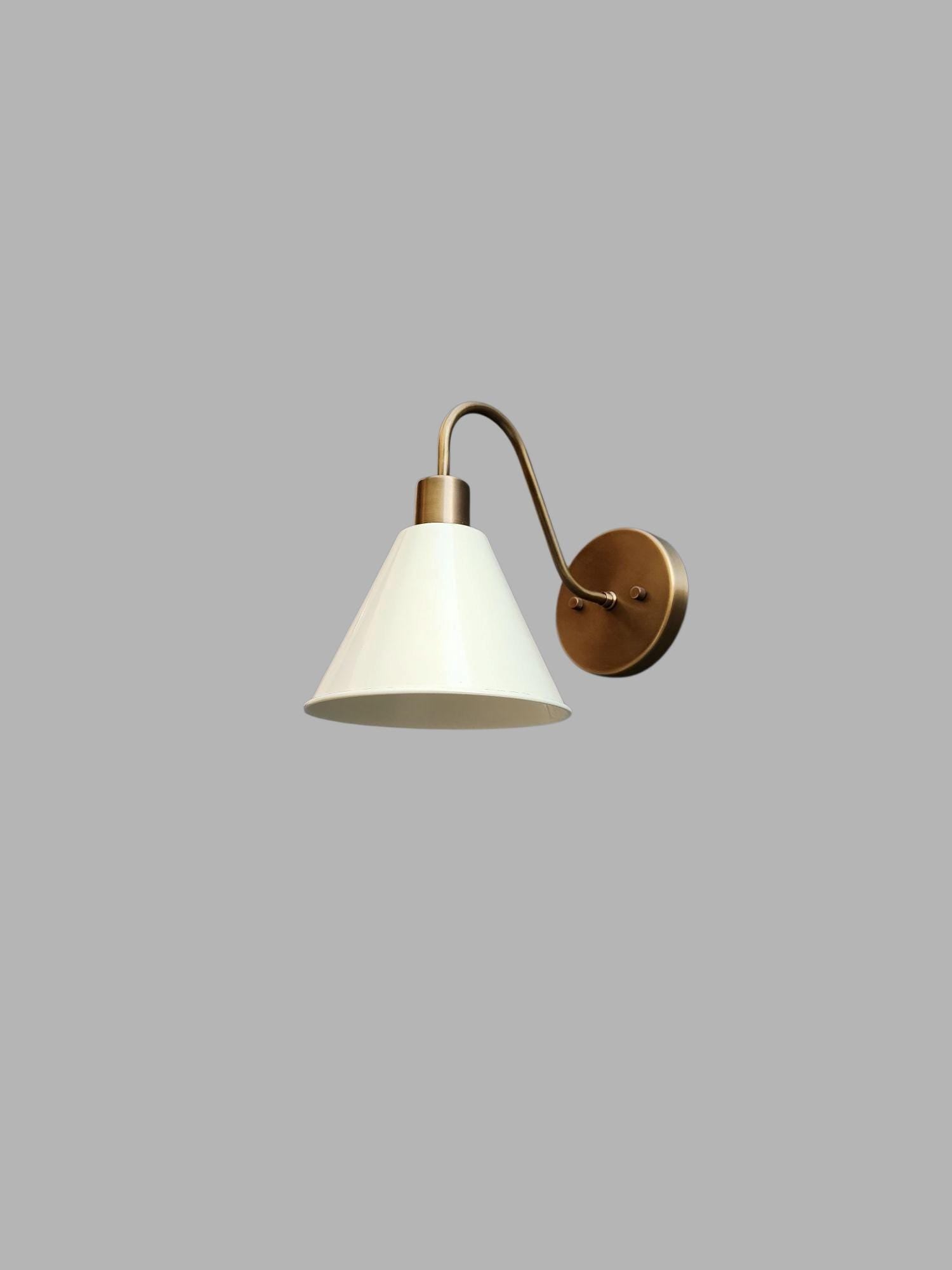 The Aurora Brass Sconce, Handmade Ivory Cone Wall Light