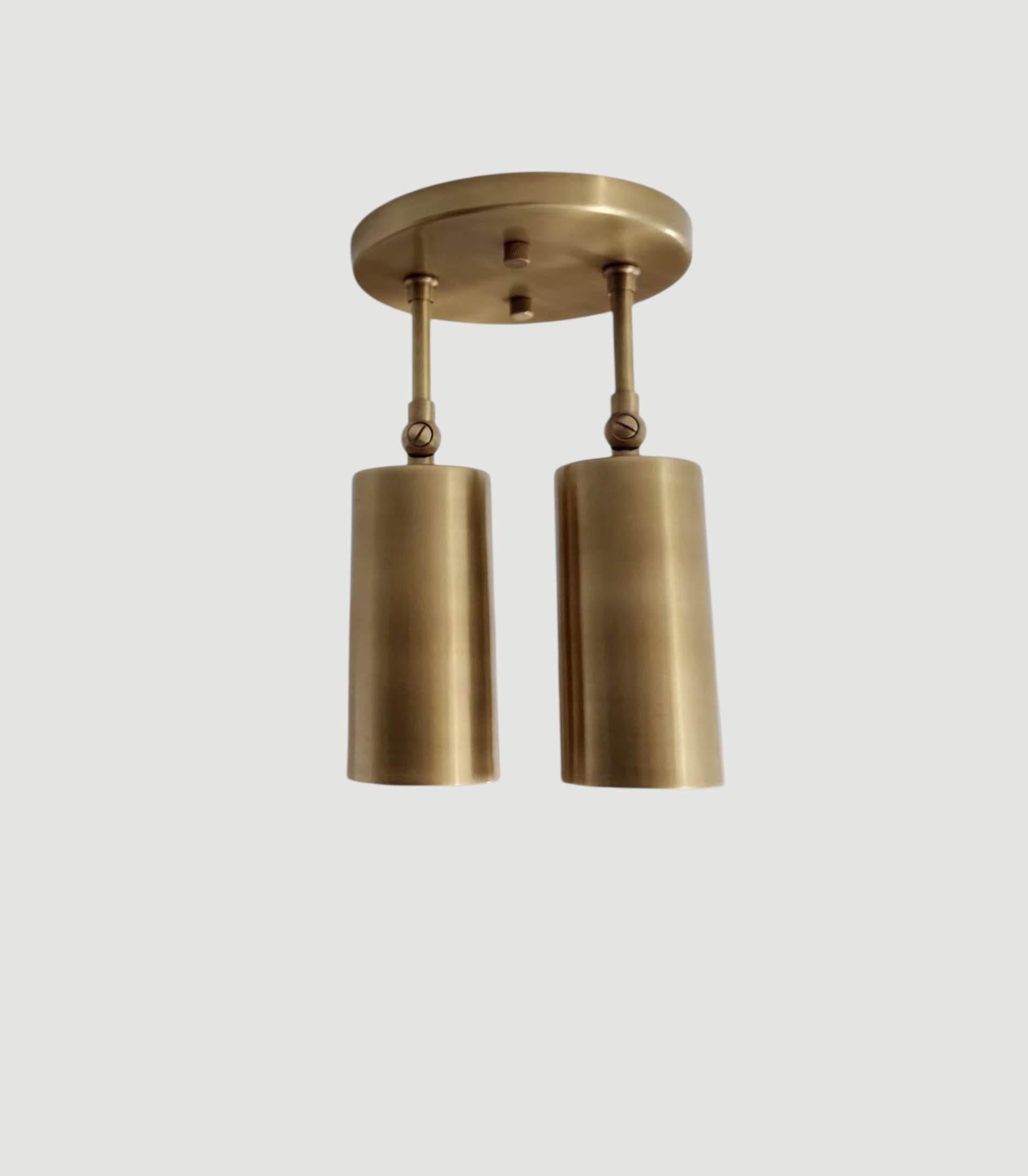 Modern Brass Flush Mount Ceiling Light with Dual Cylindrical Shades , Handmade