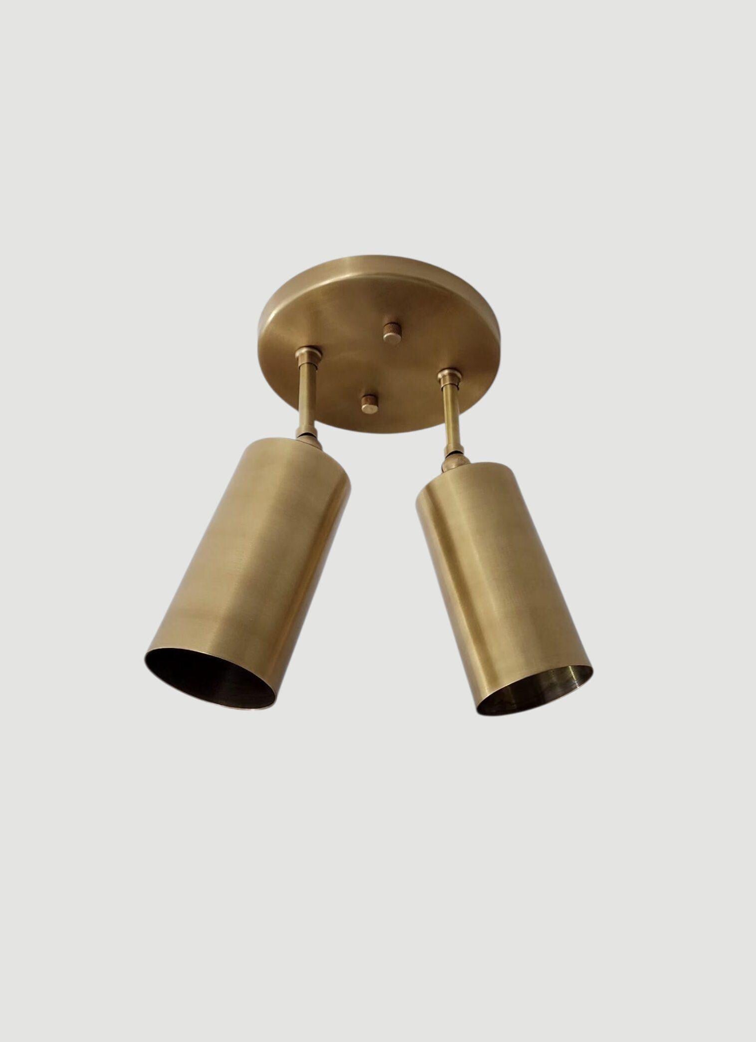 Modern Brass Flush Mount Ceiling Light with Dual Cylindrical Shades , Handmade