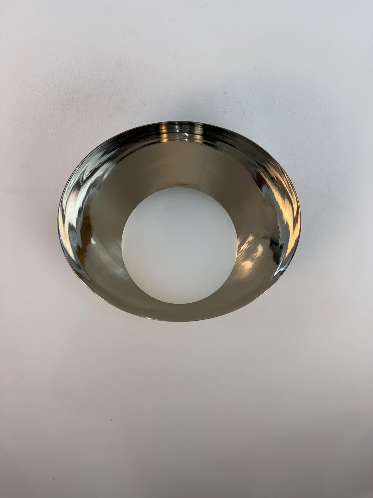 Vintage Italian Brass Flush Mount Ceiling Light | Frosted Globe