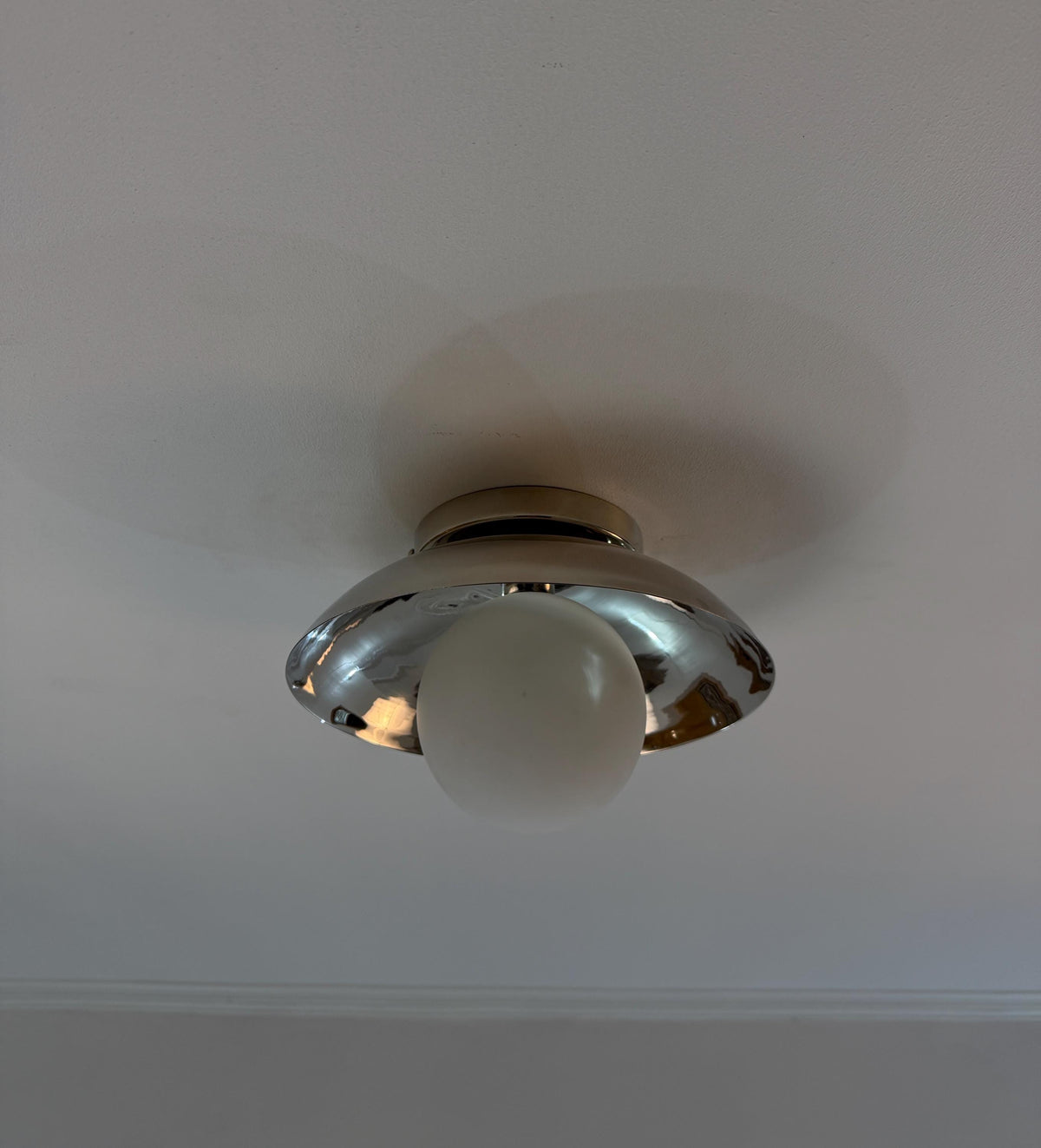 Vintage Italian Brass Flush Mount Ceiling Light | Frosted Globe