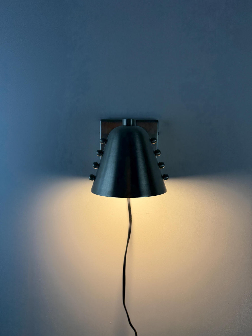 Mid-Century Brass Cone Wall Sconce with Rivet Accents – Polished Chrome Finish