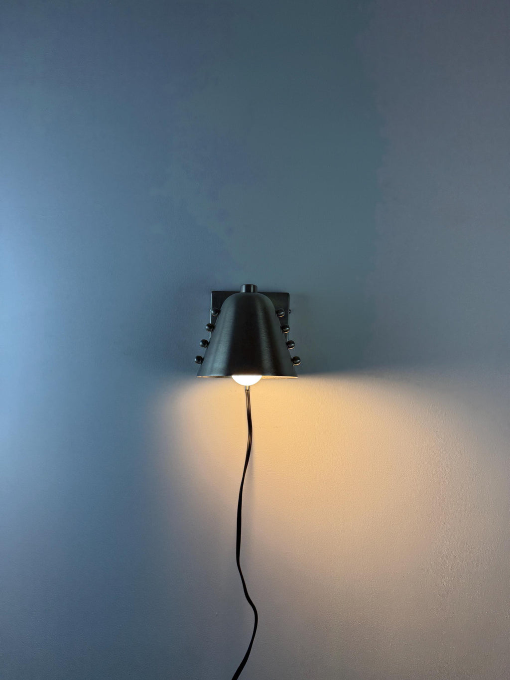Mid-Century Brass Cone Wall Sconce with Rivet Accents – Polished Chrome Finish