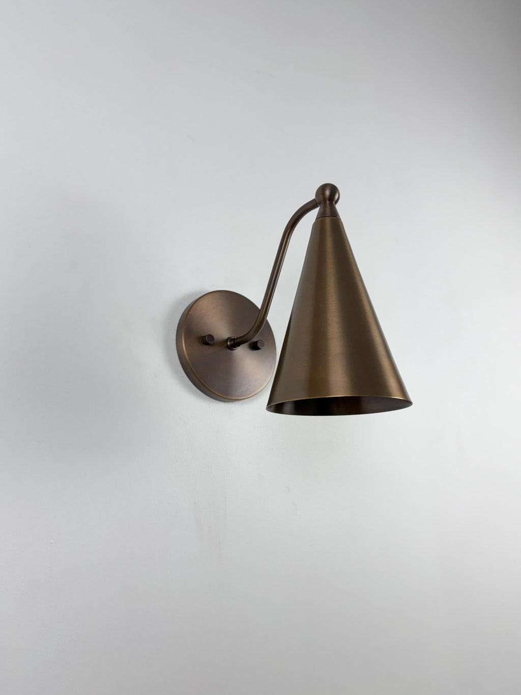 Handmade Brass Wall Sconce: Antique Brass Cone Shade, Accent Lighting