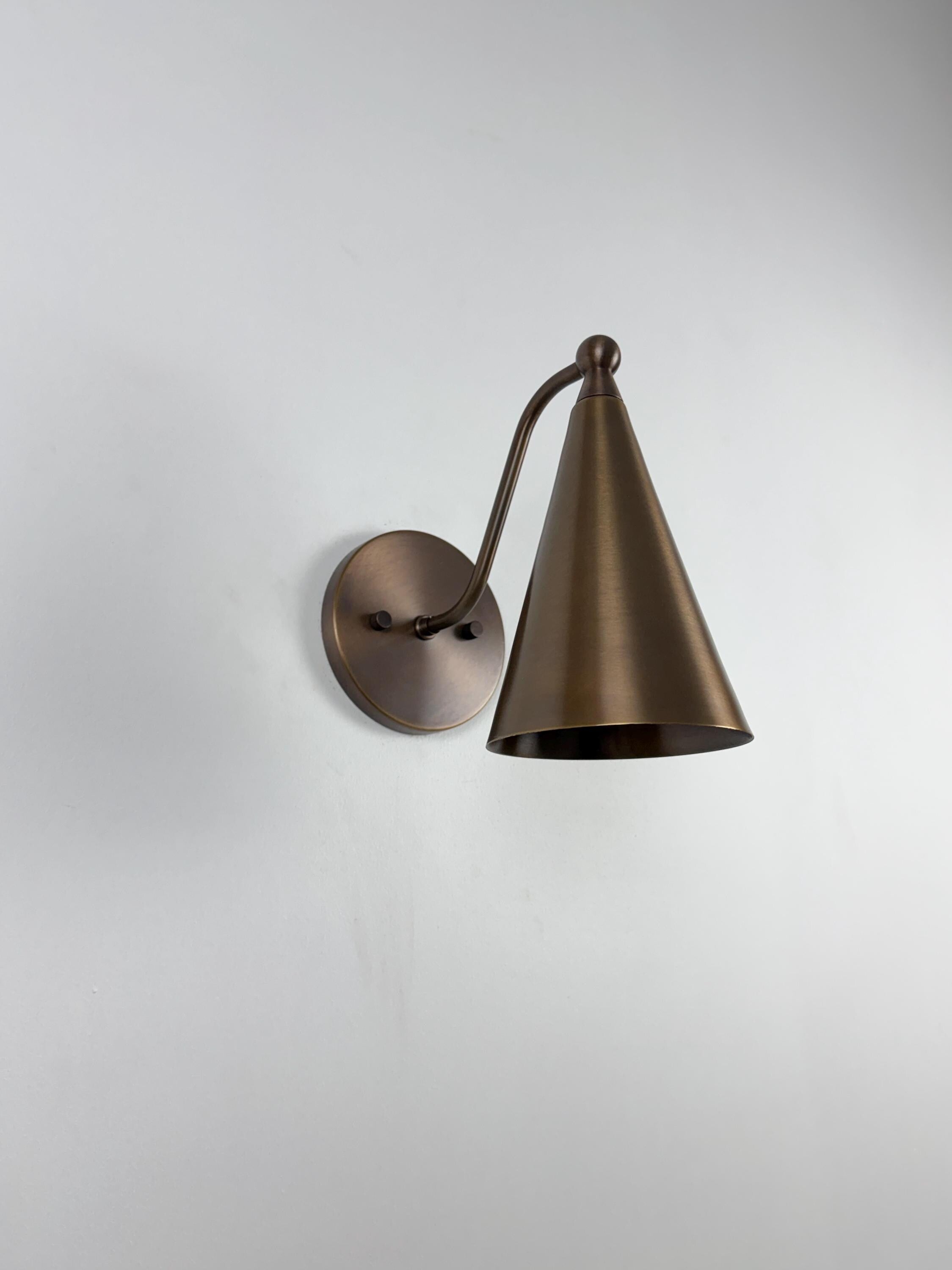Handmade Brass Wall Sconce: Antique Brass Cone Shade, Accent Lighting