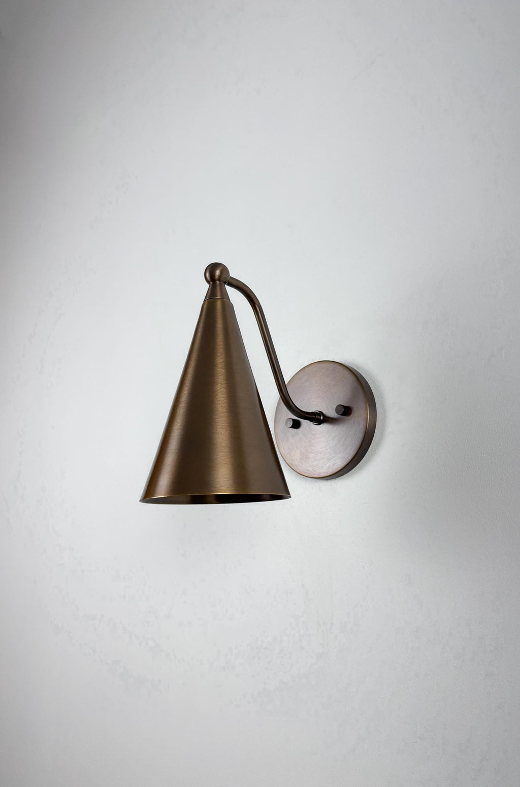 Handmade Brass Wall Sconce: Antique Brass Cone Shade, Accent Lighting