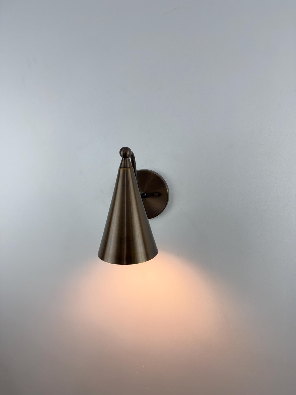 Handmade Brass Wall Sconce: Antique Brass Cone Shade, Accent Lighting
