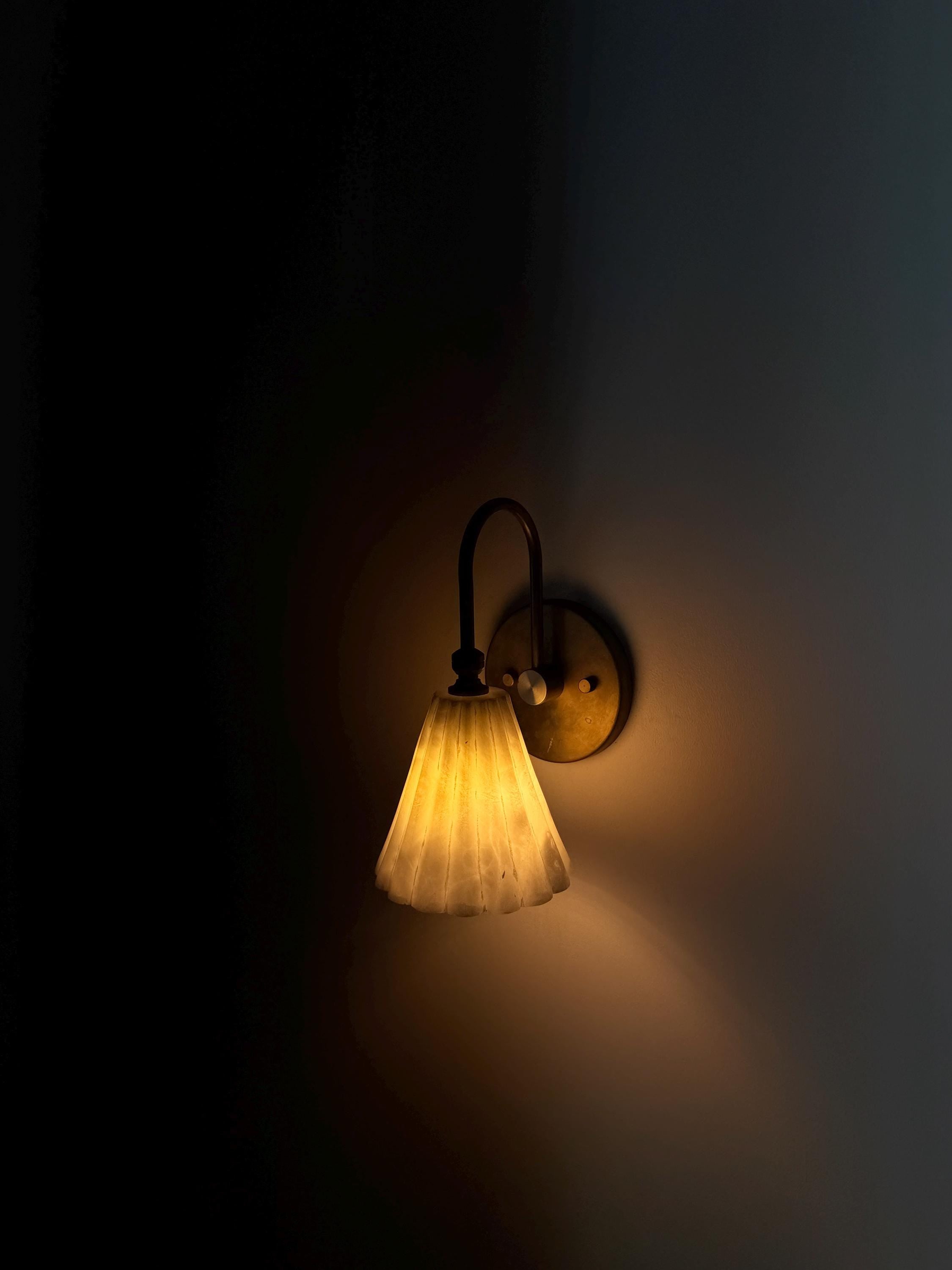 Handcrafted Alabaster & Brass Wall Sconce with Soft Ambient Glow