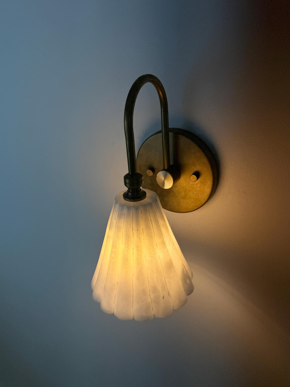 Handcrafted Alabaster And Brass Wall Sconce With Carved Shade - Ember Lighting