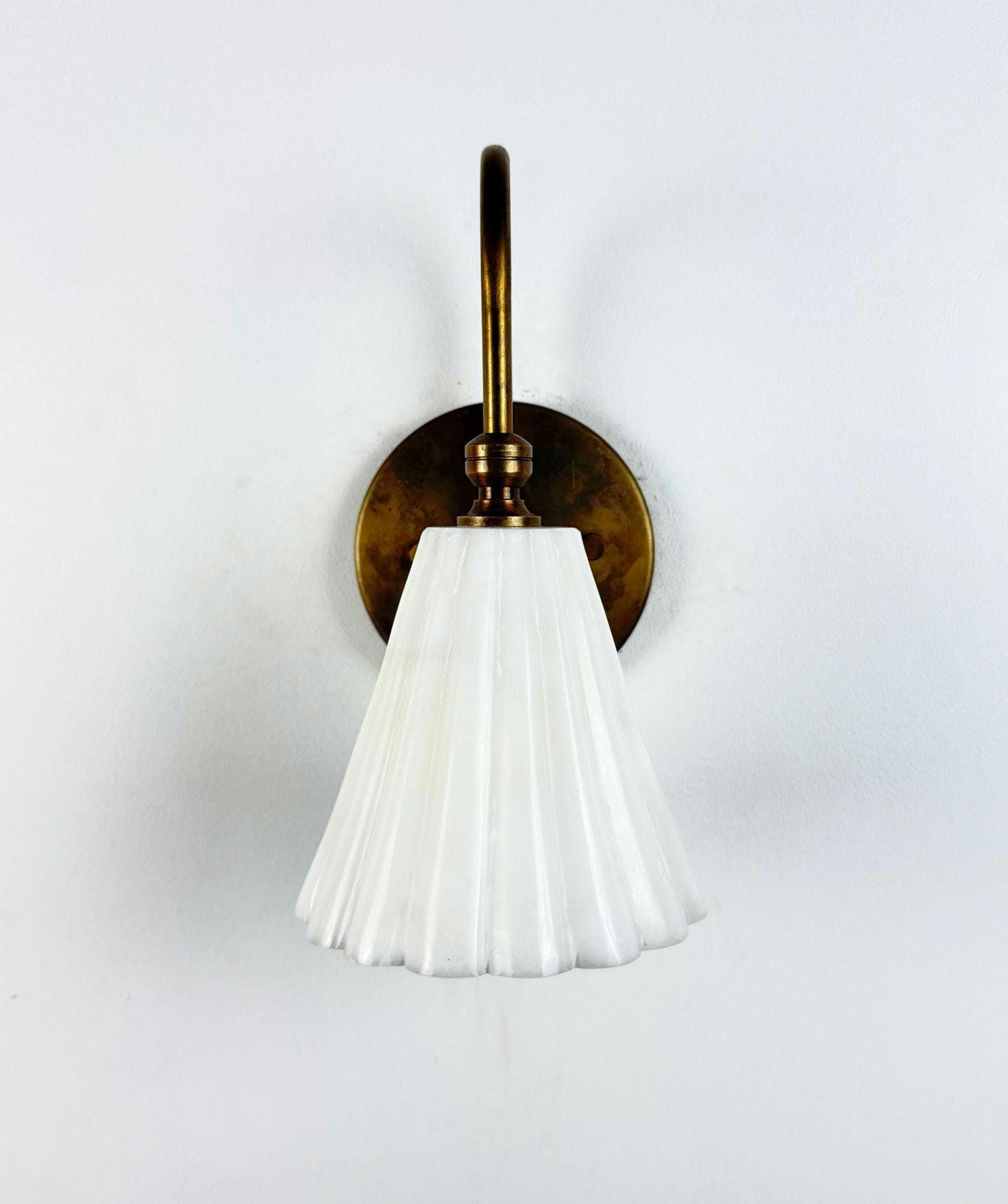 Handcrafted Alabaster & Brass Wall Sconce with Soft Ambient Glow