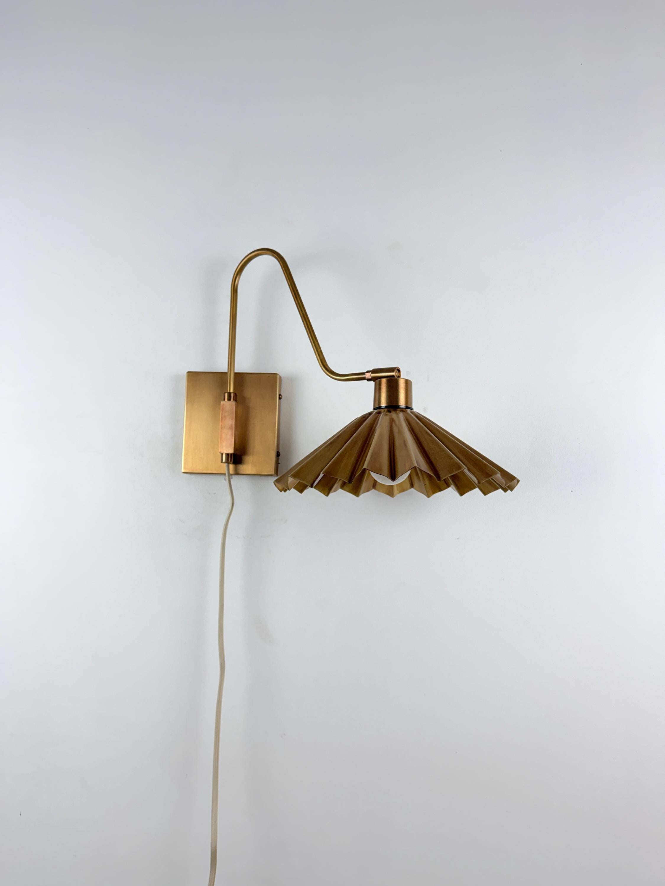 Handcrafted Brass Wall Sconce with Fluted Umbrella Shade | Vintage Wall Light