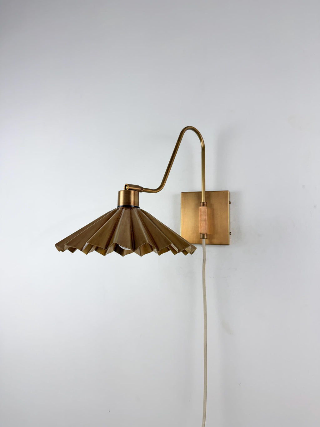 Handcrafted Brass Wall Sconce with Fluted Umbrella Shade | Vintage Wall Light