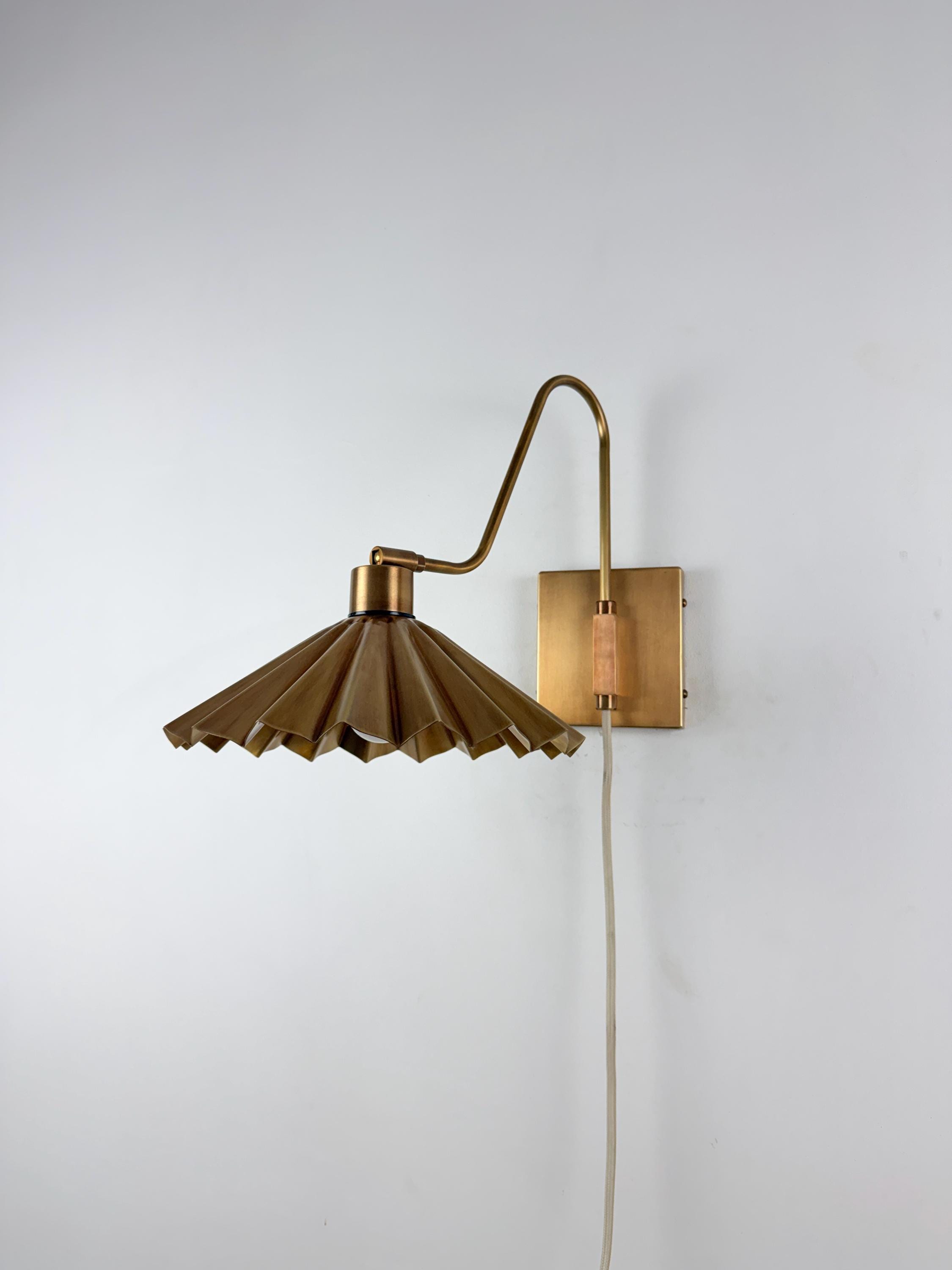 Handcrafted Brass Wall Sconce with Fluted Umbrella Shade | Vintage Wall Light