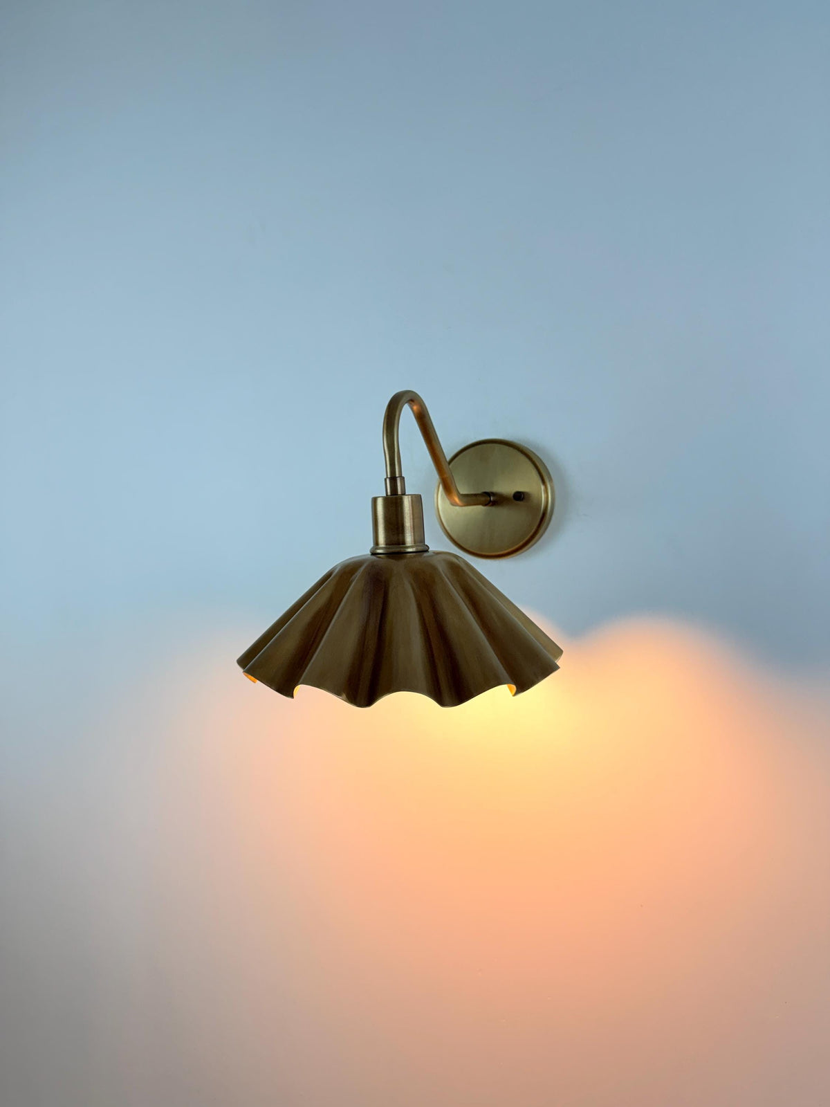 Contemporary Brass Wall Sconce With Fluted Umbrella Shade - Ember Lighting