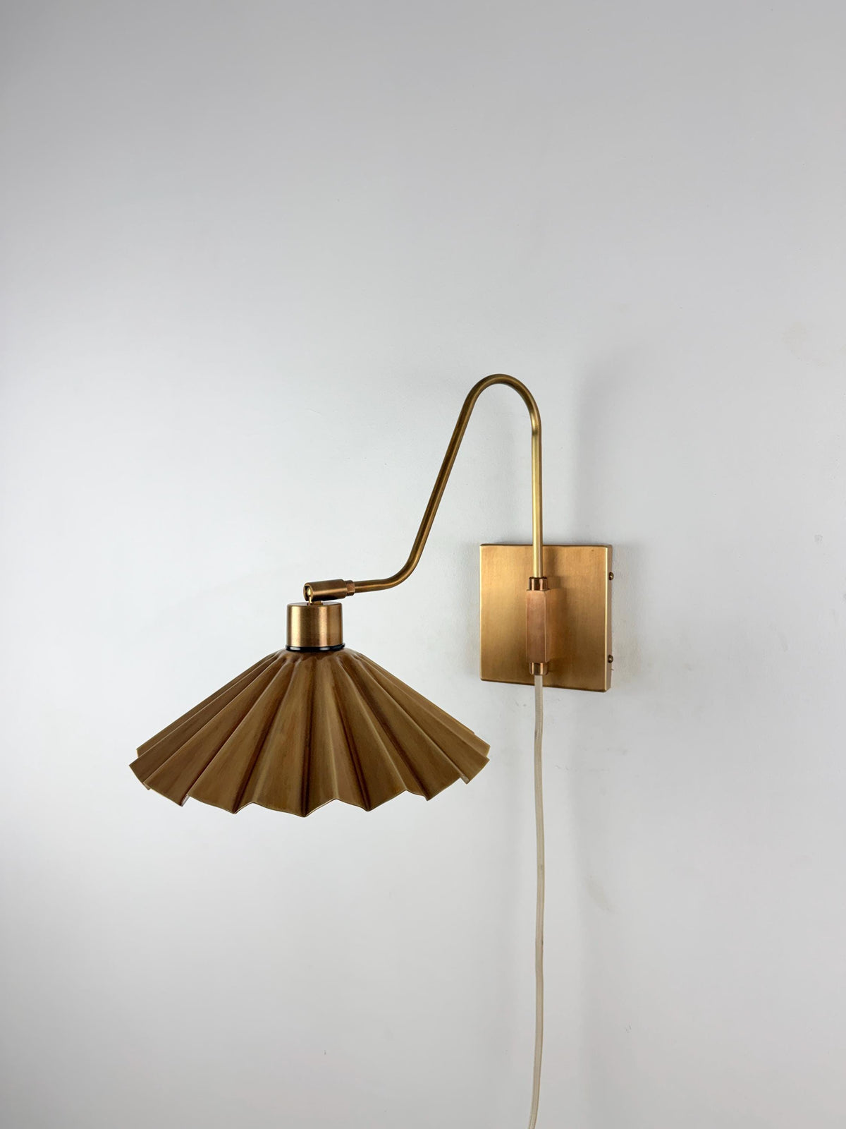 Handcrafted Brass Bedroom Wall Light With Pleated Shade - Ember Lighting