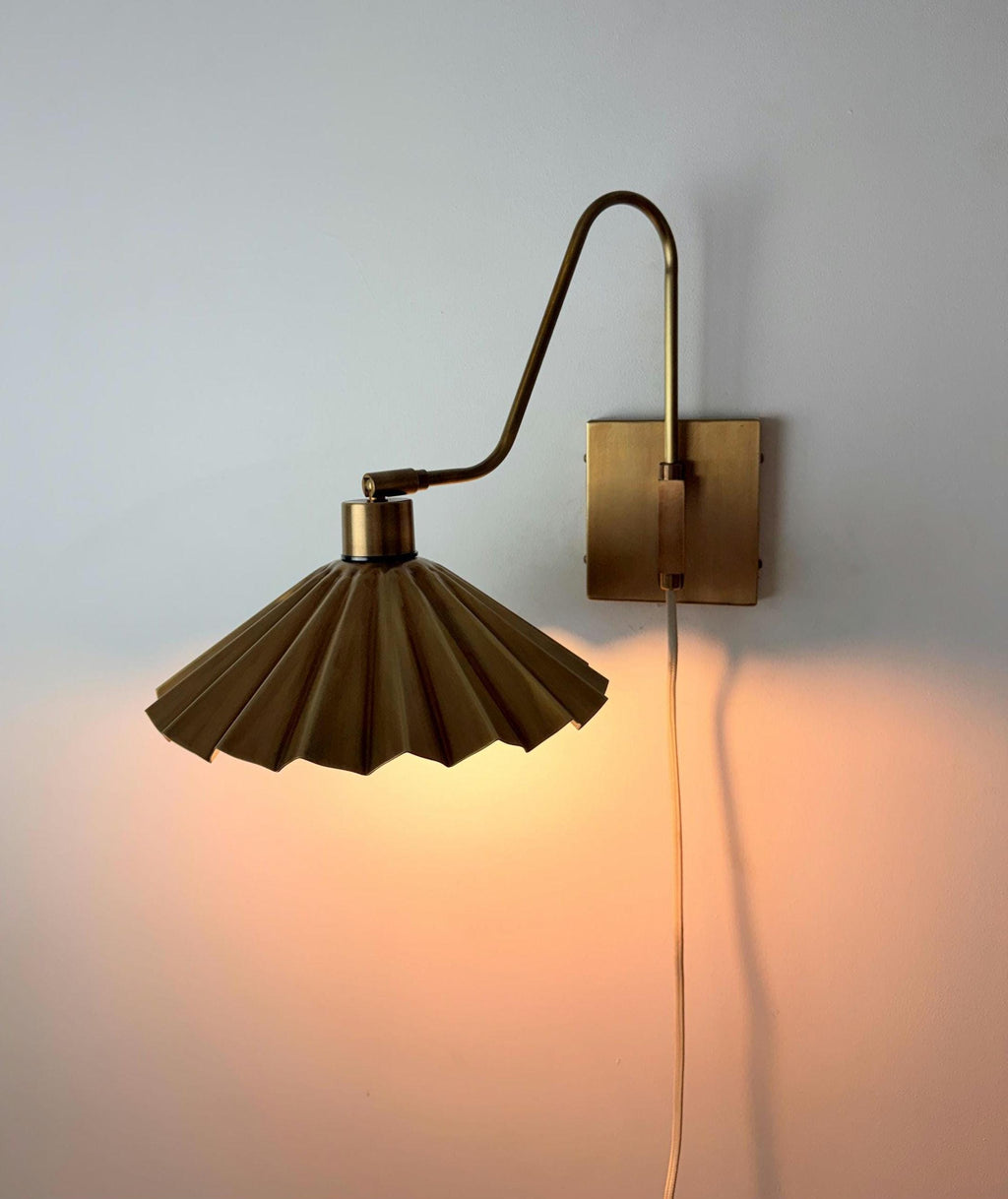 Handcrafted Brass Wall Sconce with Fluted Umbrella Shade | Vintage Wall Light