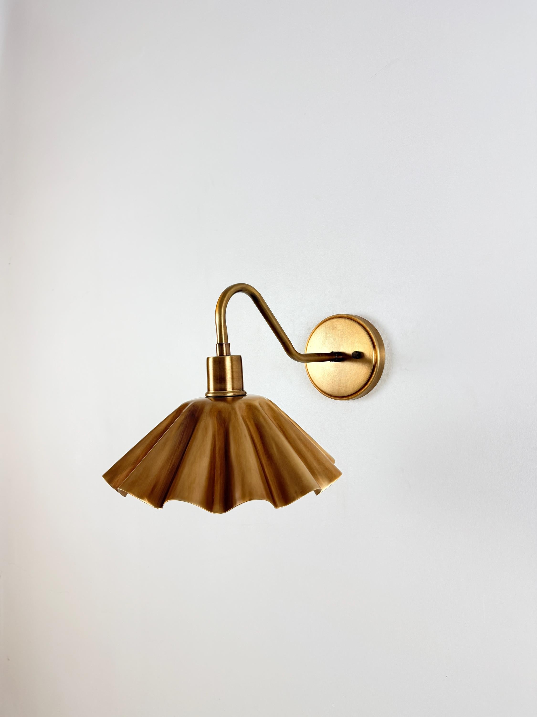 Handcrafted Brass Wall Sconce with Fluted Umbrella Shade | Vintage-Inspired Wall Light