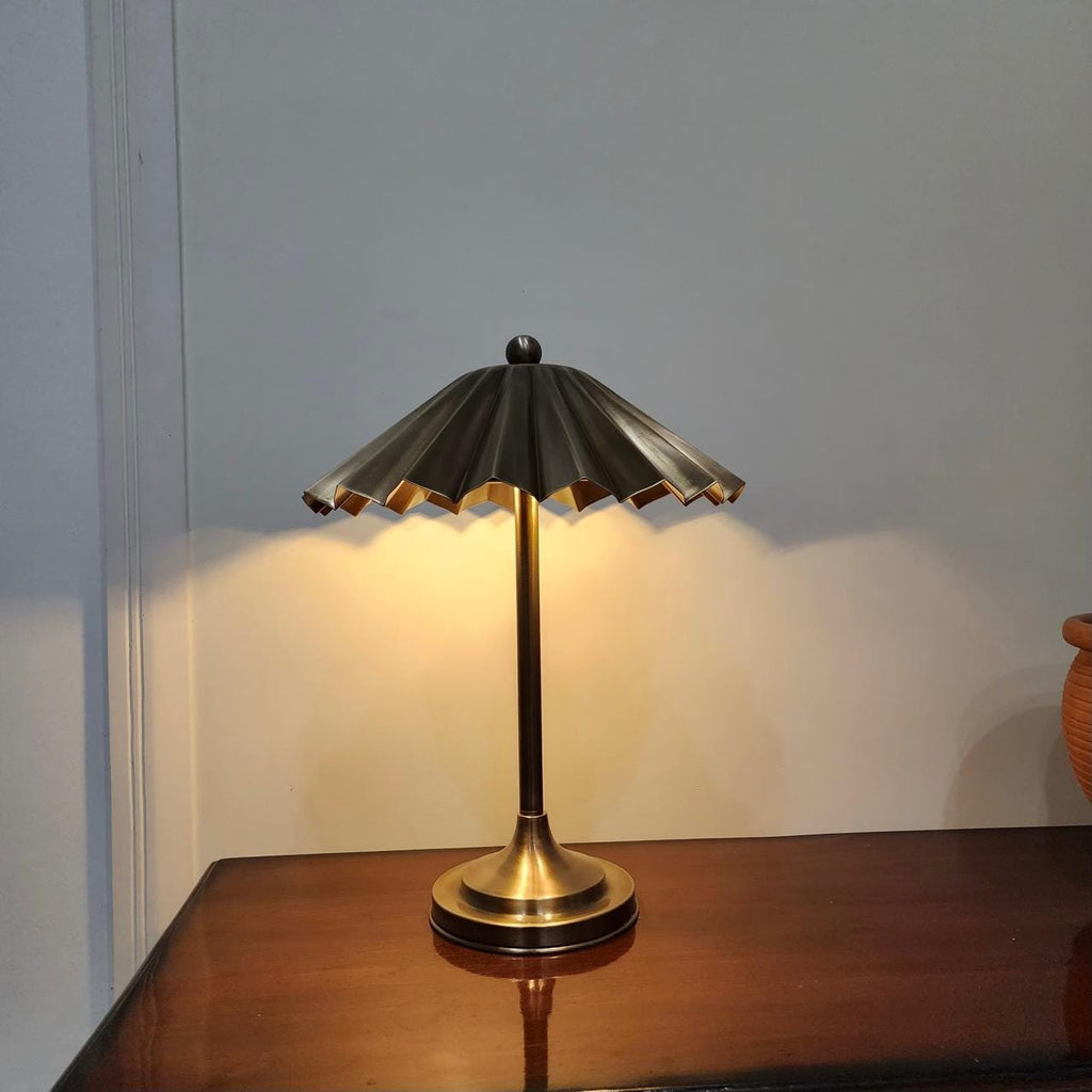 Handmade Vintage Brass Table Lamp – Fluted Design with Floral Shade