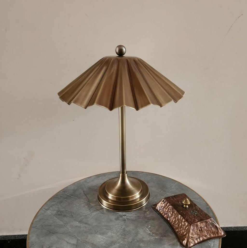 Handmade Vintage Brass Table Lamp – Fluted Design with Floral Shade