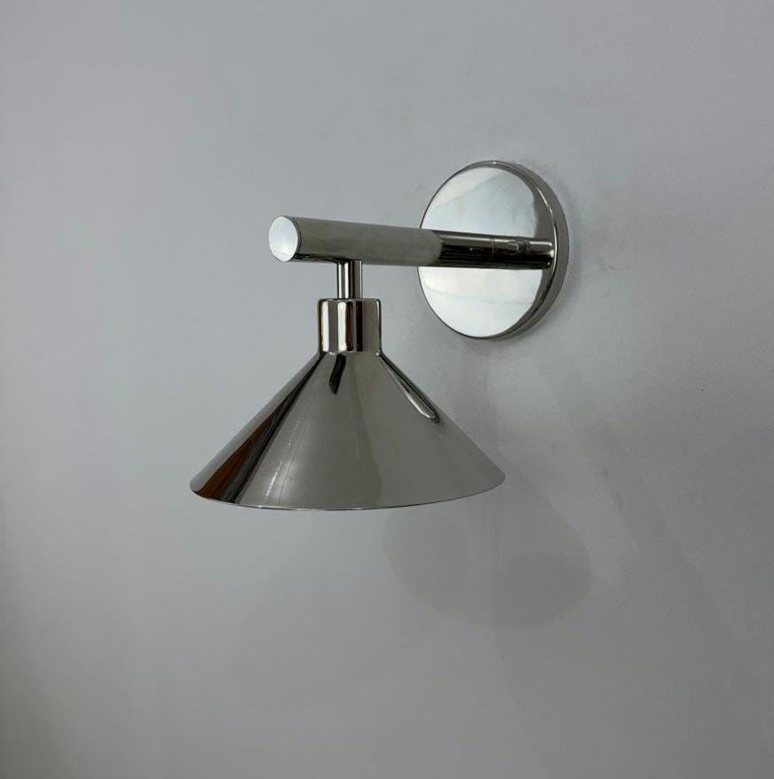 Modern Brass Wall Light | Artisan Cone Shade | Contemporary Decorative Sconce