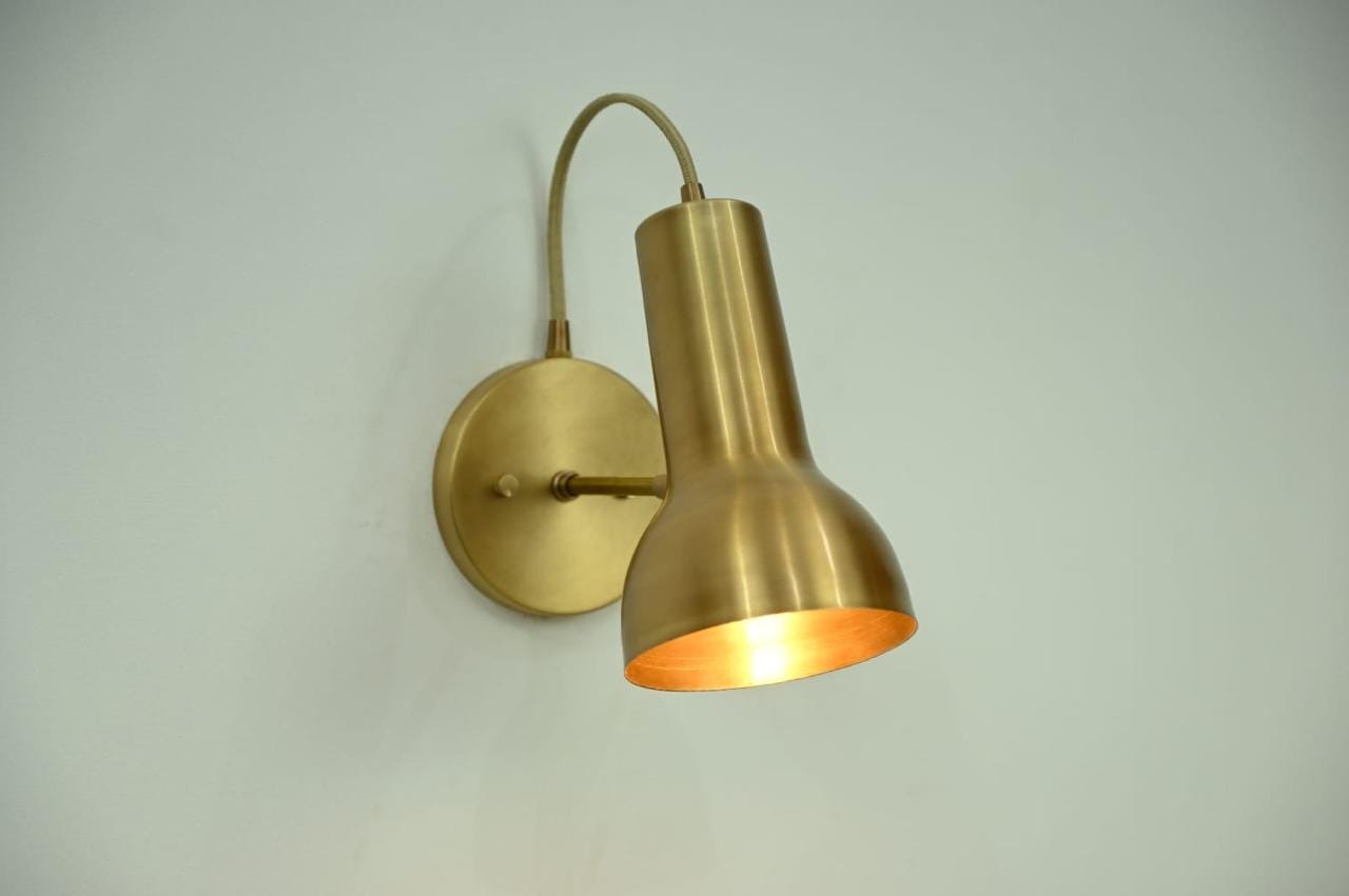 Handcrafted Brass Gooseneck Wall Sconce | Adjustable Mid-Century Wall Lamp | Reading Light