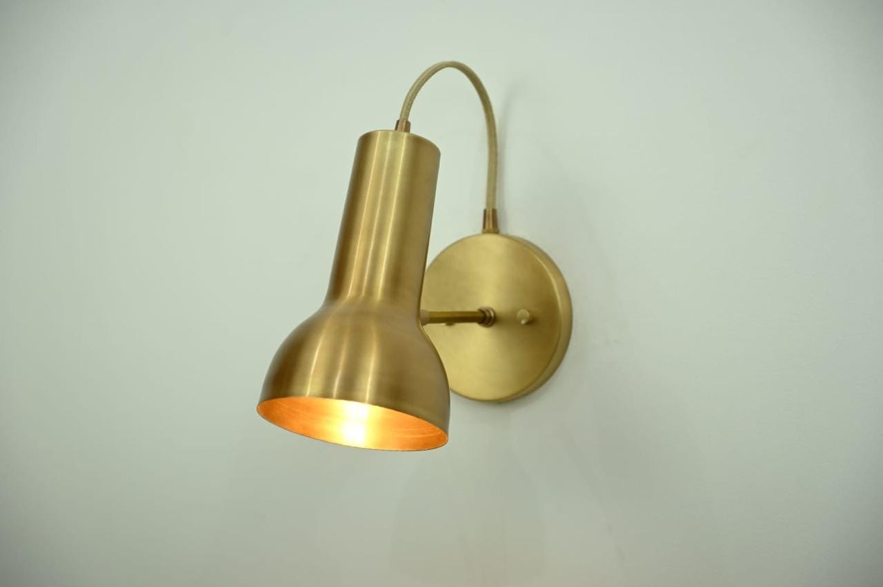 Handcrafted Brass Gooseneck Wall Sconce | Adjustable Mid-Century Wall Lamp | Reading Light
