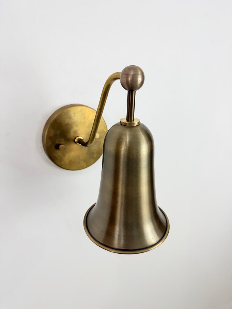 Solid Brass Bell-Shaped Wall Sconce | Antique Brass Lighting Fixture | Modern Mid-Century Bedside Light