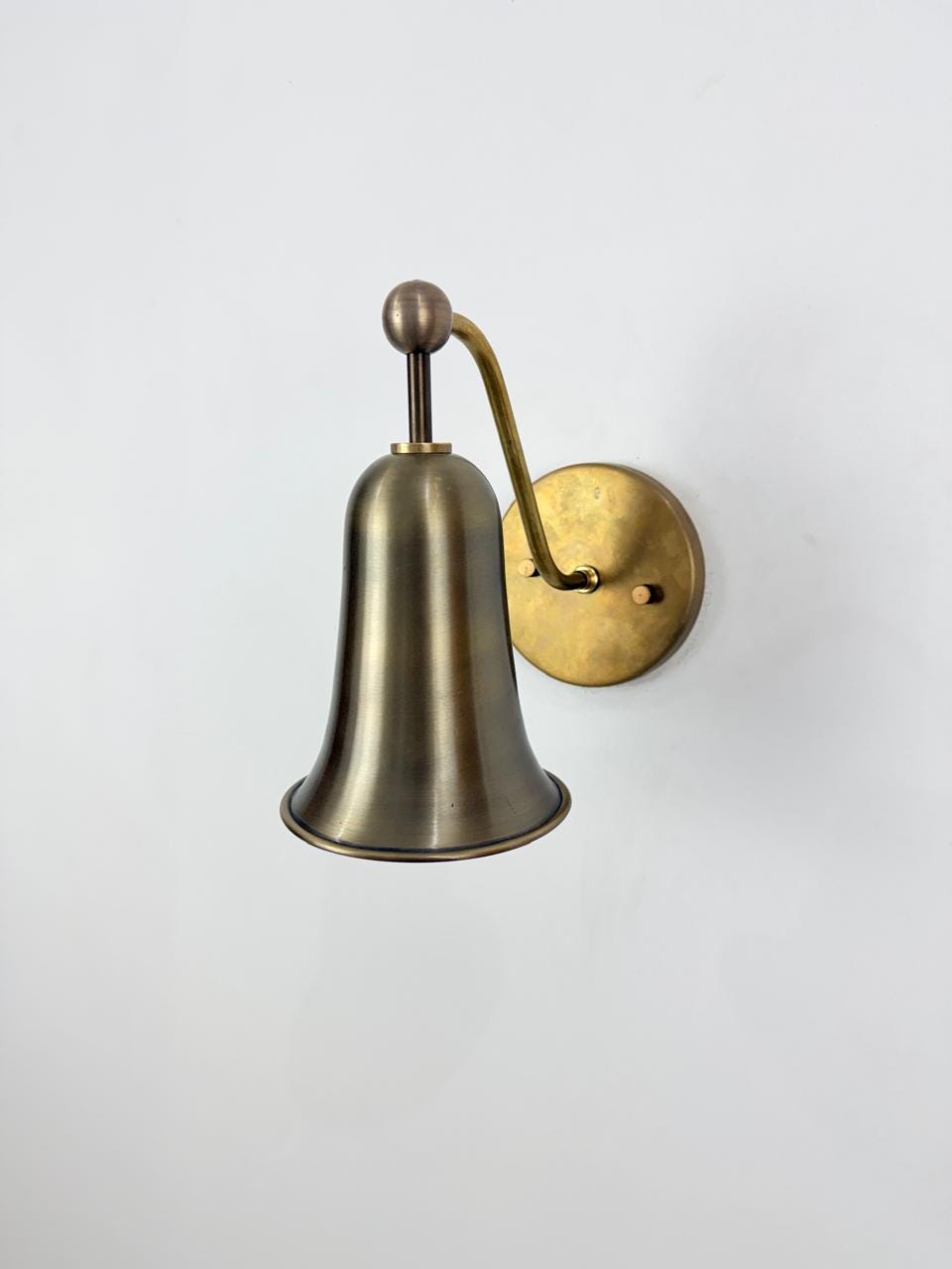 Solid Brass Bell-Shaped Wall Sconce | Antique Brass Lighting Fixture | Modern Mid-Century Bedside Light