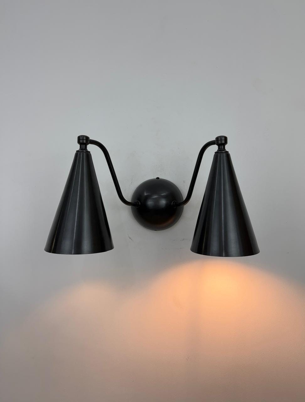 Double Cone Brass Wall Sconce | Handmade Mid-Century Modern Wall Light | Elegant Bedroom Lamp