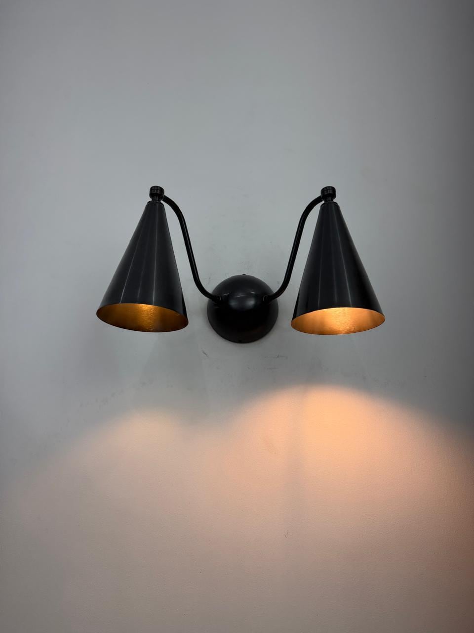 Double Cone Brass Wall Sconce | Handmade Mid-Century Modern Wall Light | Elegant Bedroom Lamp