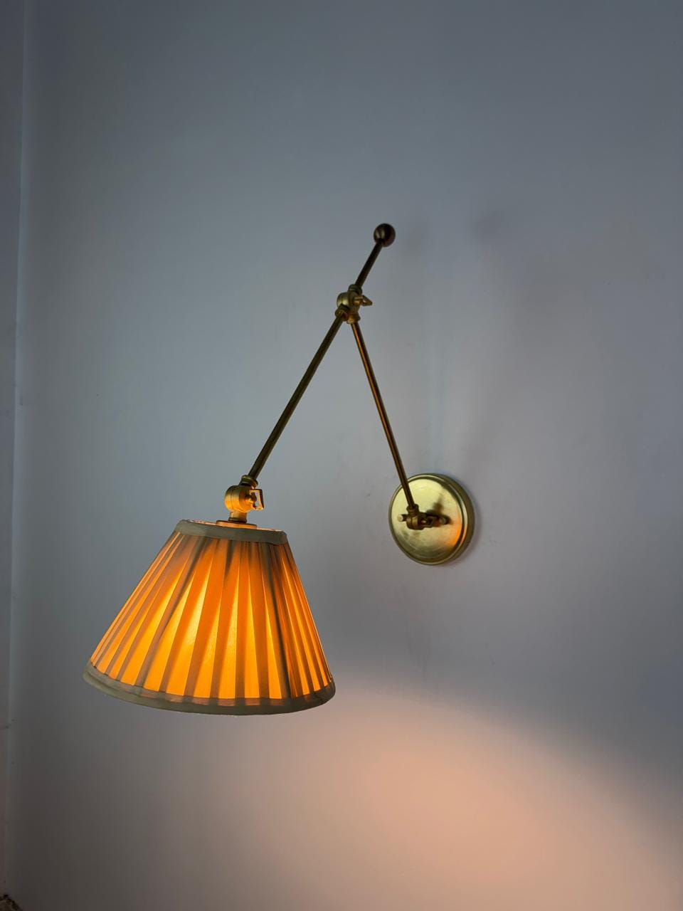 Adjustable Handmade Brass Wall Sconce with Pleated Shade – Classic Vintage Wall Ligh