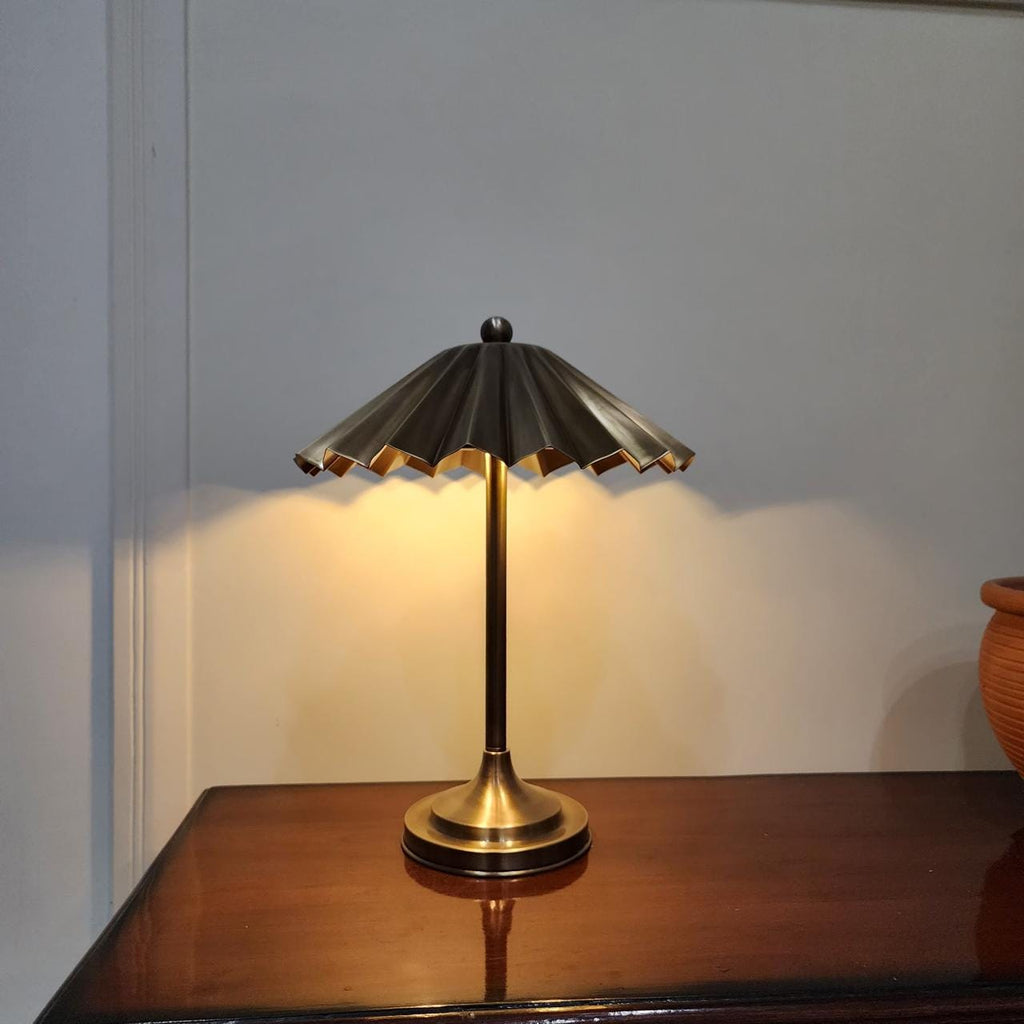 Handmade Vintage Brass Table Lamp – Fluted Design with Floral Shade