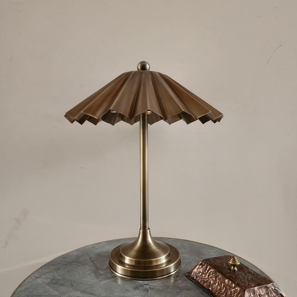 Handmade Vintage Brass Table Lamp – Fluted Design with Floral Shade