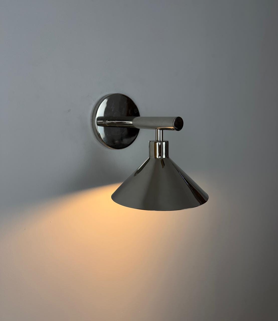 Modern Brass Wall Light | Artisan Cone Shade | Contemporary Decorative Sconce