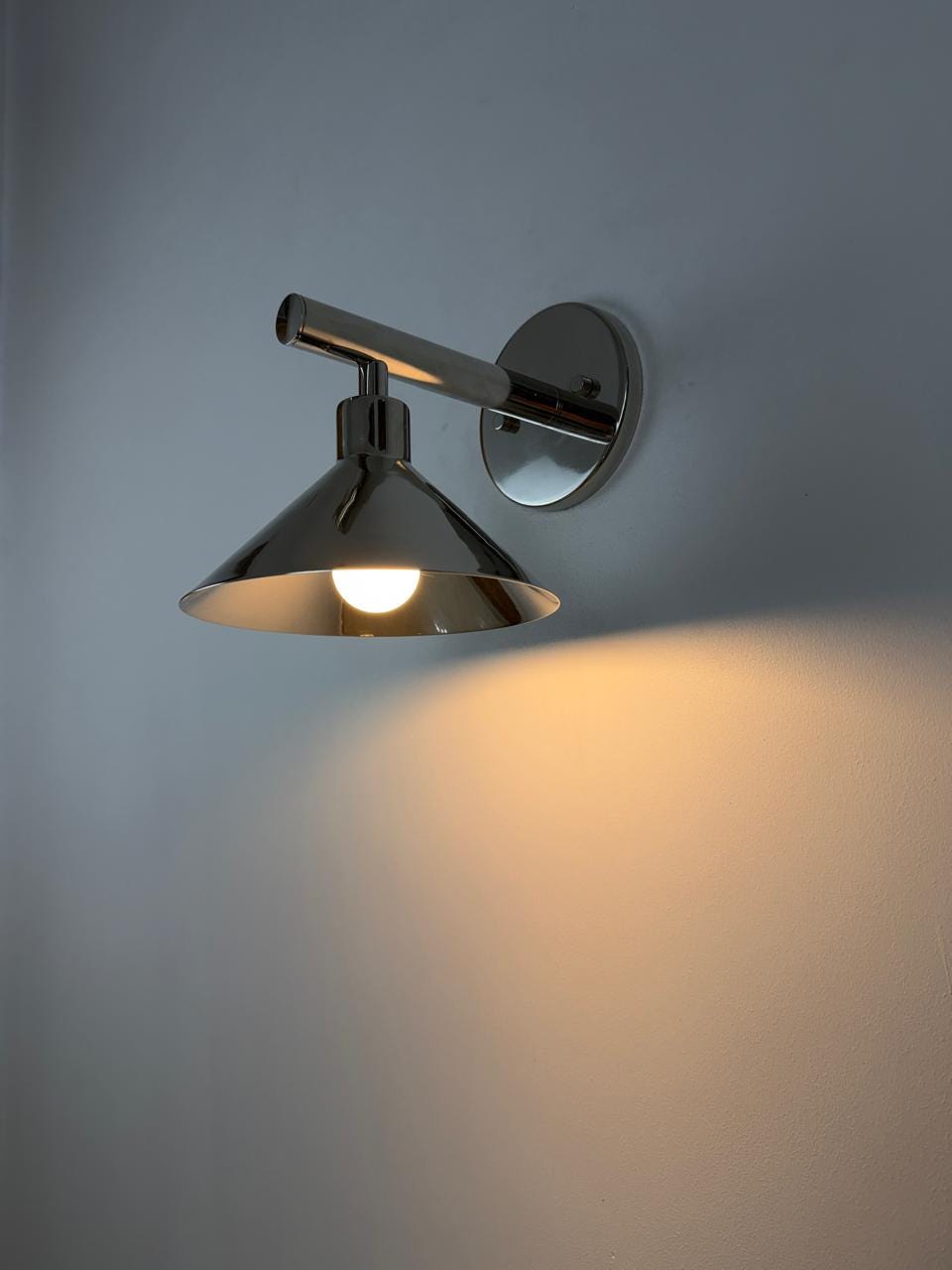Modern Brass Wall Light | Artisan Cone Shade | Contemporary Decorative Sconce