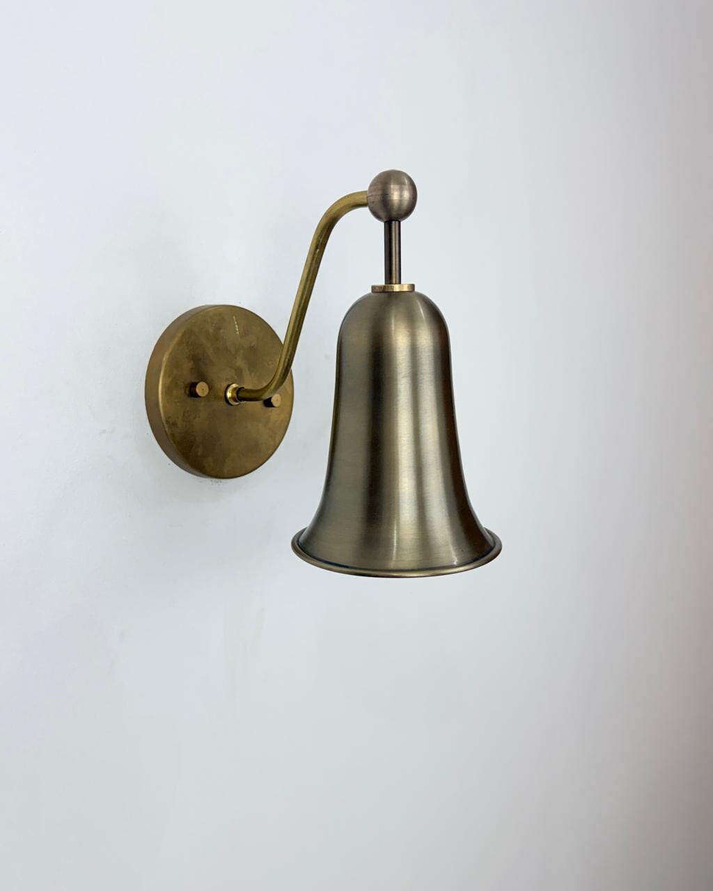 Solid Brass Bell-Shaped Wall Sconce | Antique Brass Lighting Fixture | Modern Mid-Century Bedside Light