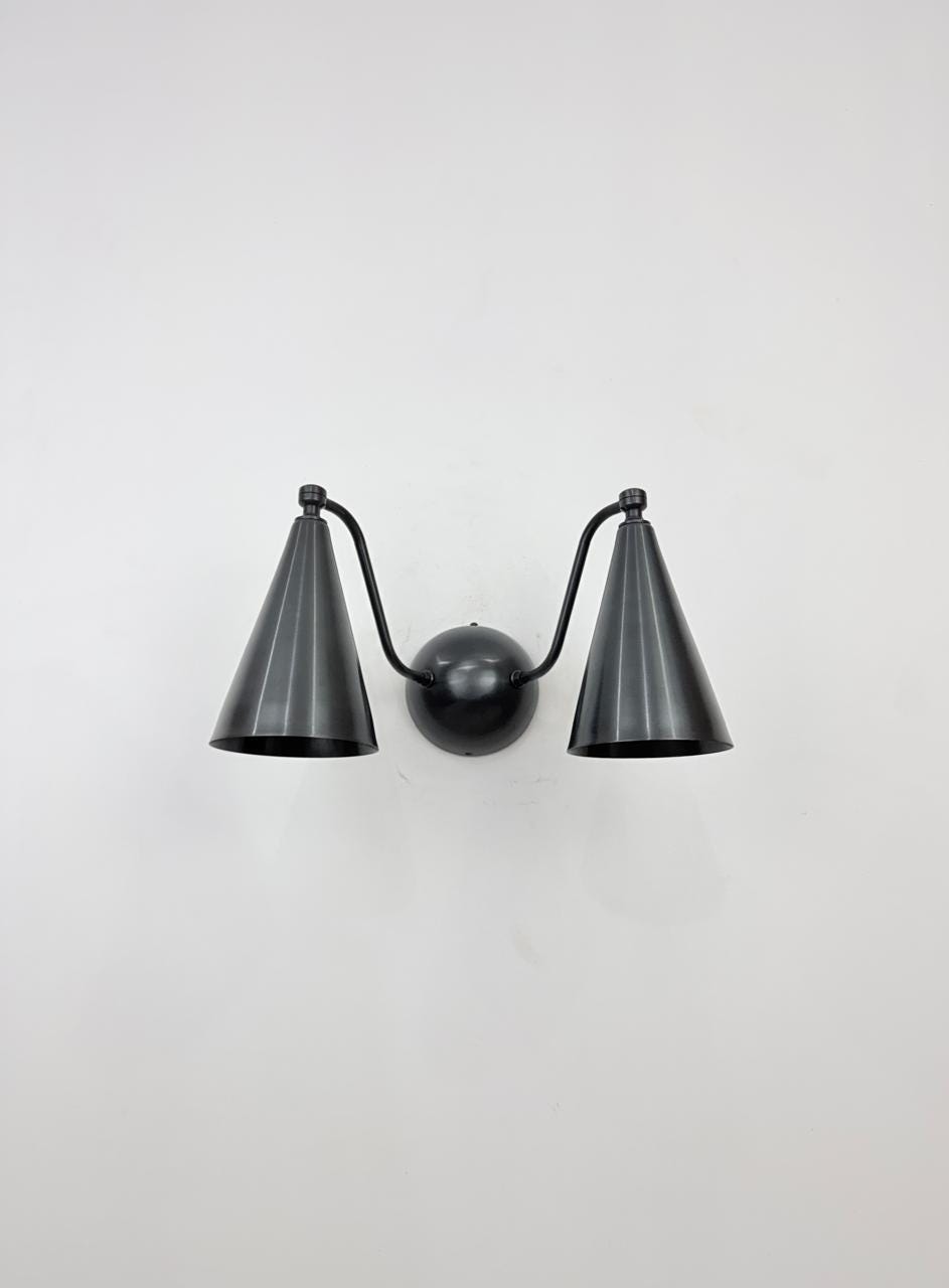 Double Cone Brass Wall Sconce | Handmade Mid-Century Modern Wall Light | Elegant Bedroom Lamp