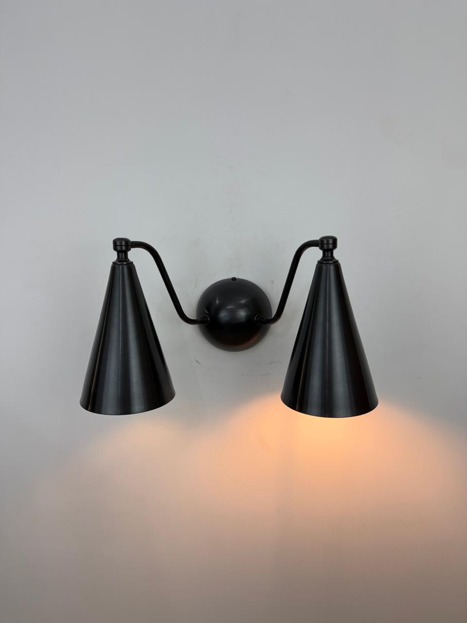 Double Cone Brass Wall Sconce | Handmade Mid-Century Modern Wall Light | Elegant Bedroom Lamp