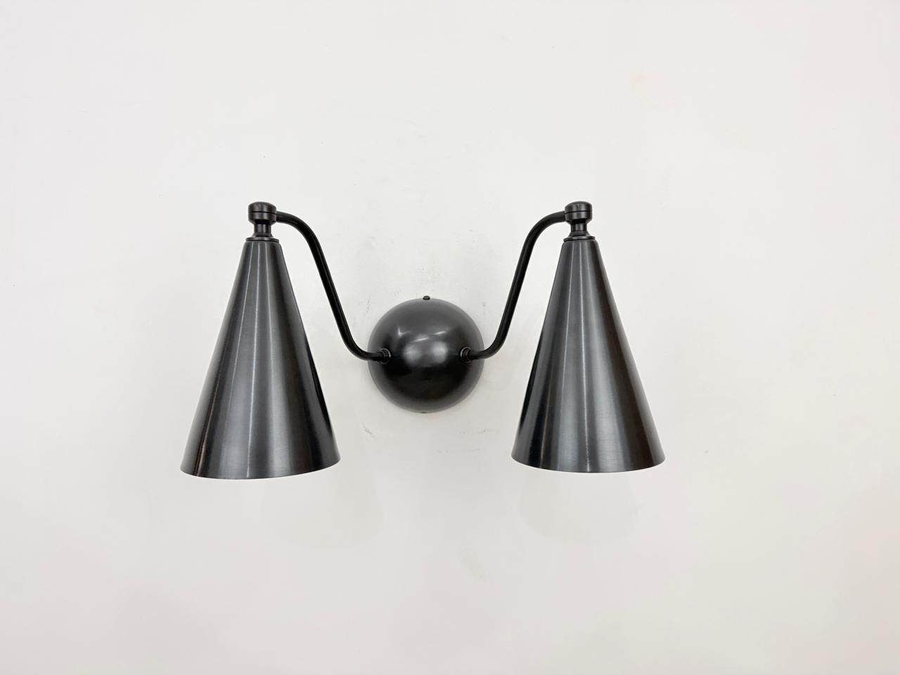 Double Cone Brass Wall Sconce | Handmade Mid-Century Modern Wall Light | Elegant Bedroom Lamp
