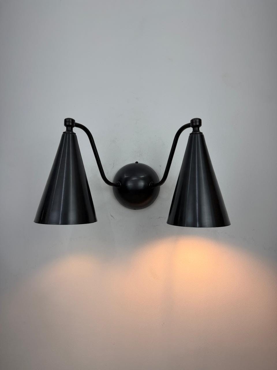 Double Cone Brass Wall Sconce | Handmade Mid-Century Modern Wall Light | Elegant Bedroom Lamp