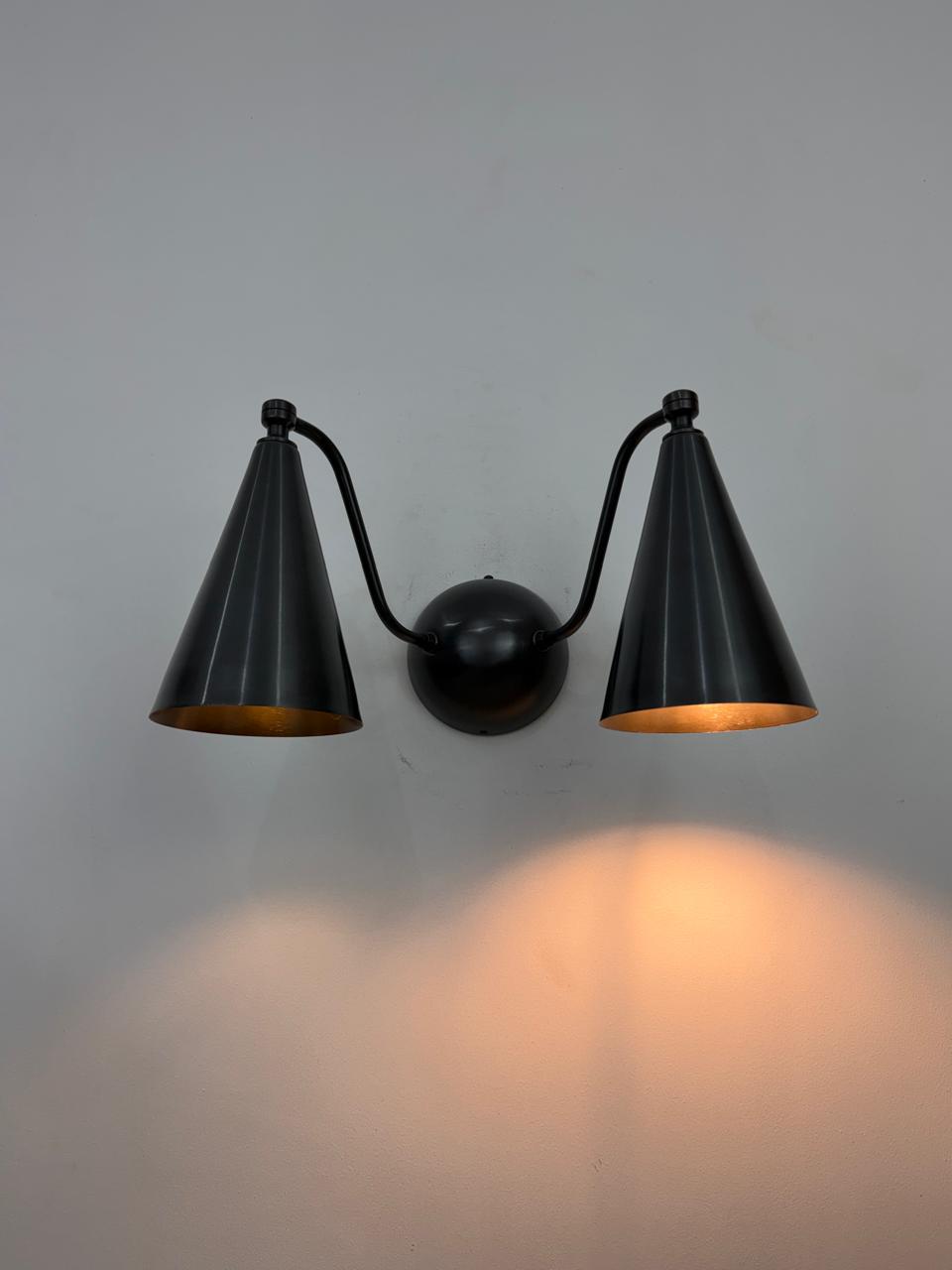 Double Cone Brass Wall Sconce | Handmade Mid-Century Modern Wall Light | Elegant Bedroom Lamp