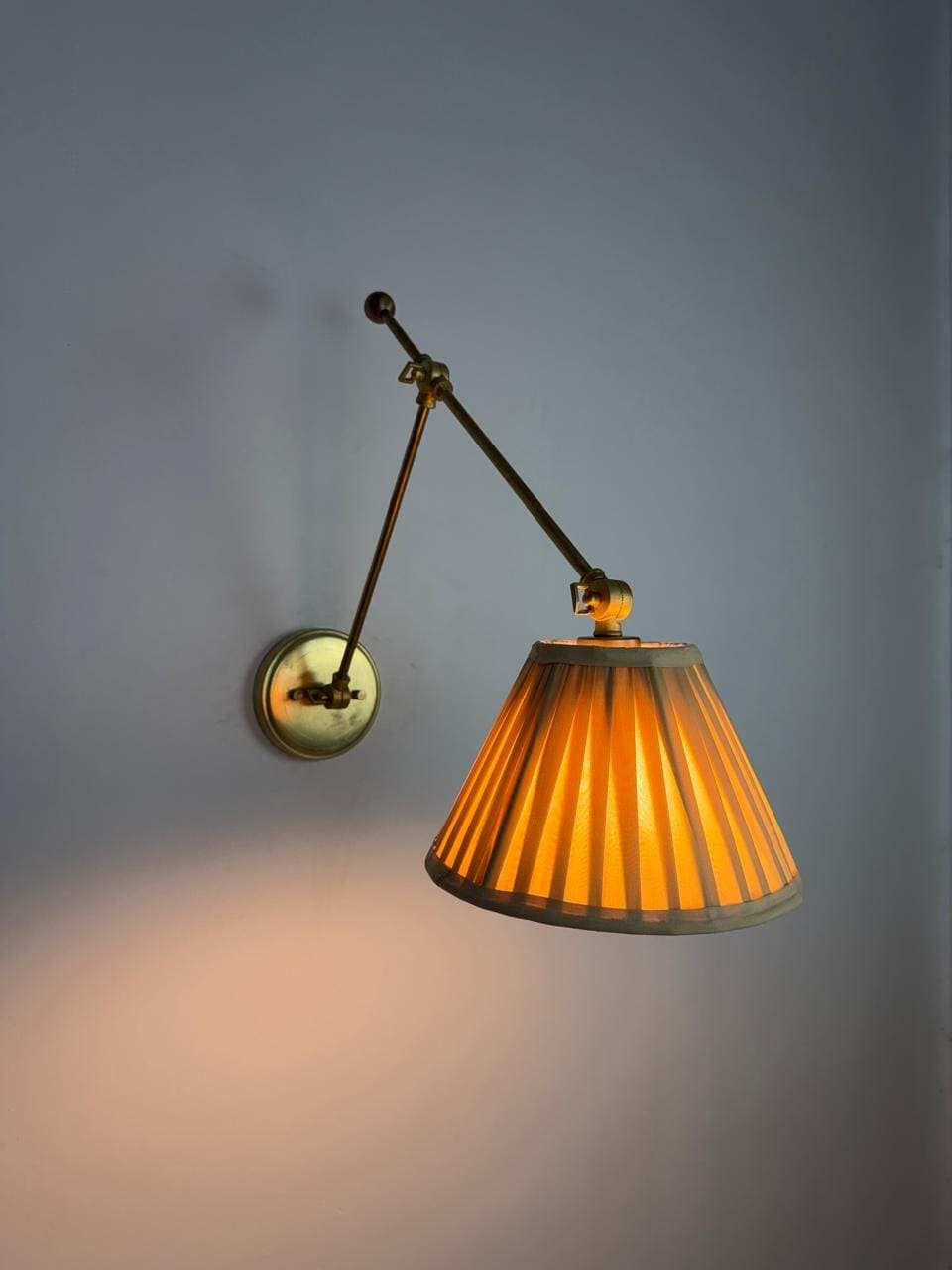 Adjustable Handmade Brass Wall Sconce with Pleated Shade – Classic Vintage Wall Ligh