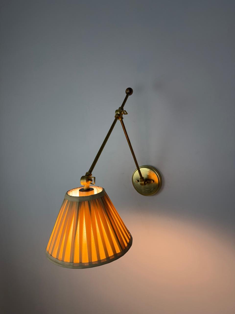 Adjustable Handmade Brass Wall Sconce with Pleated Shade – Classic Vintage Wall Ligh