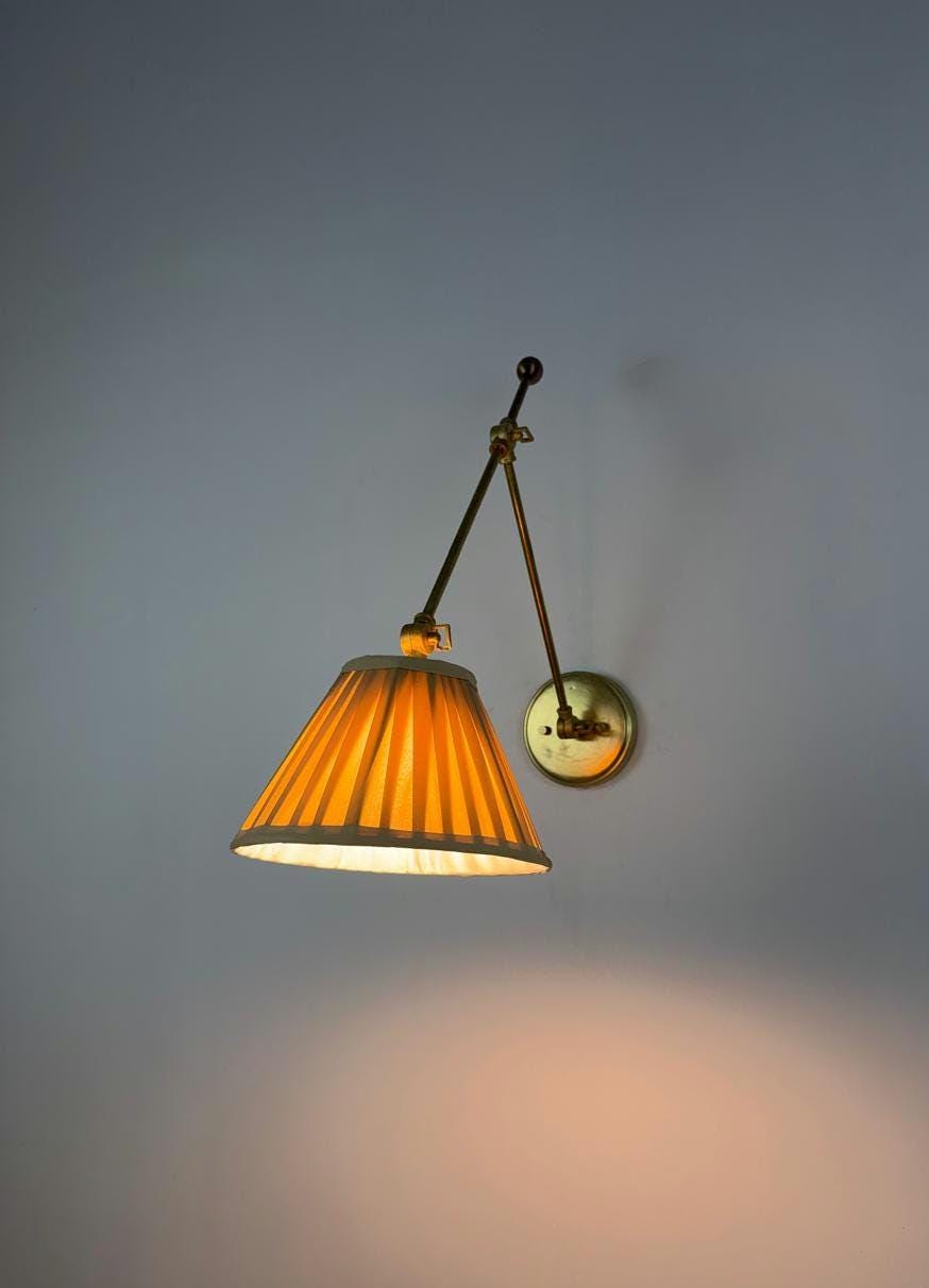Adjustable Handmade Brass Wall Sconce with Pleated Shade – Classic Vintage Wall Ligh
